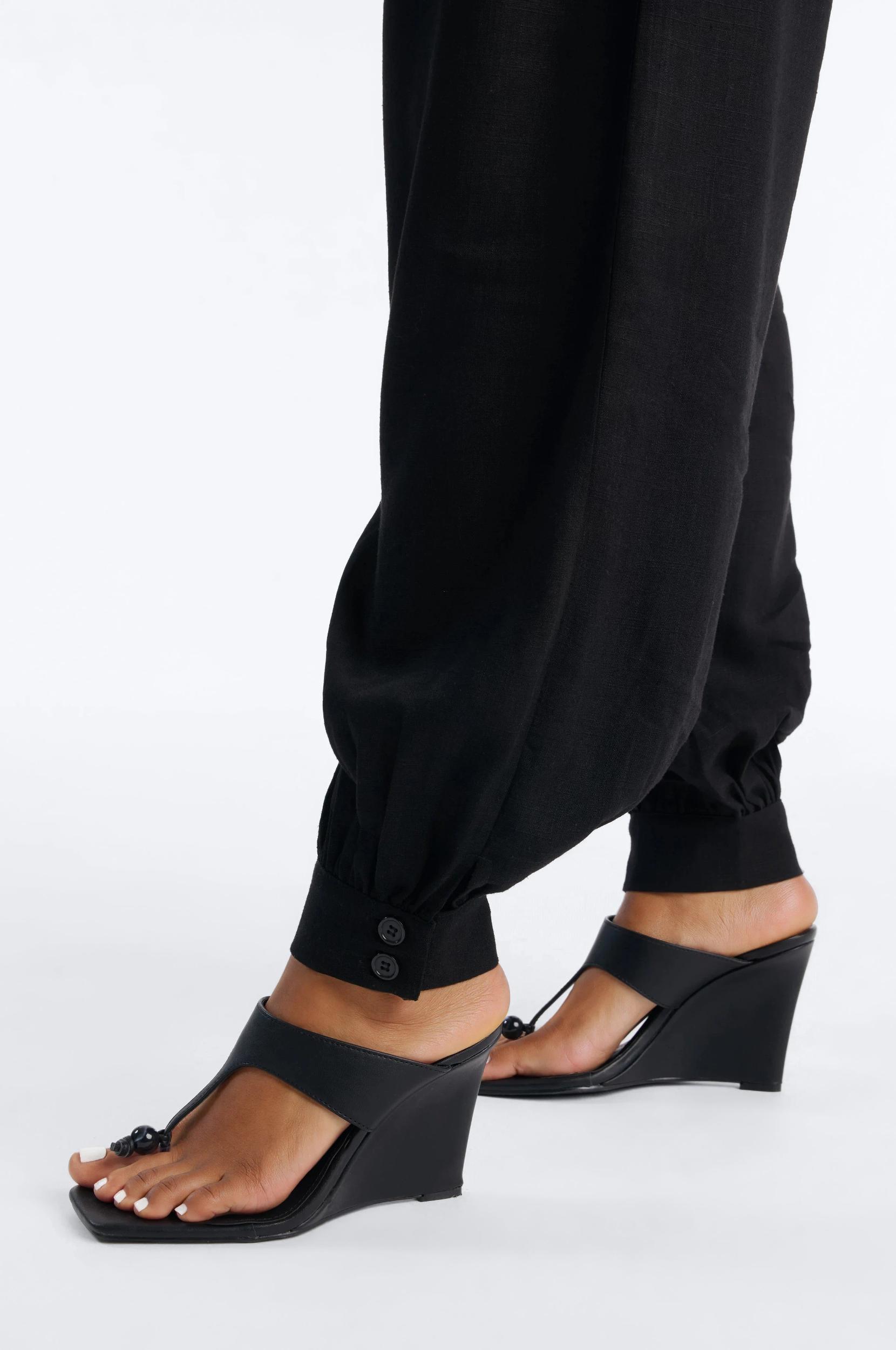 Zya One Shoulder Linen Balloon Pant Set - Black Female Product Image