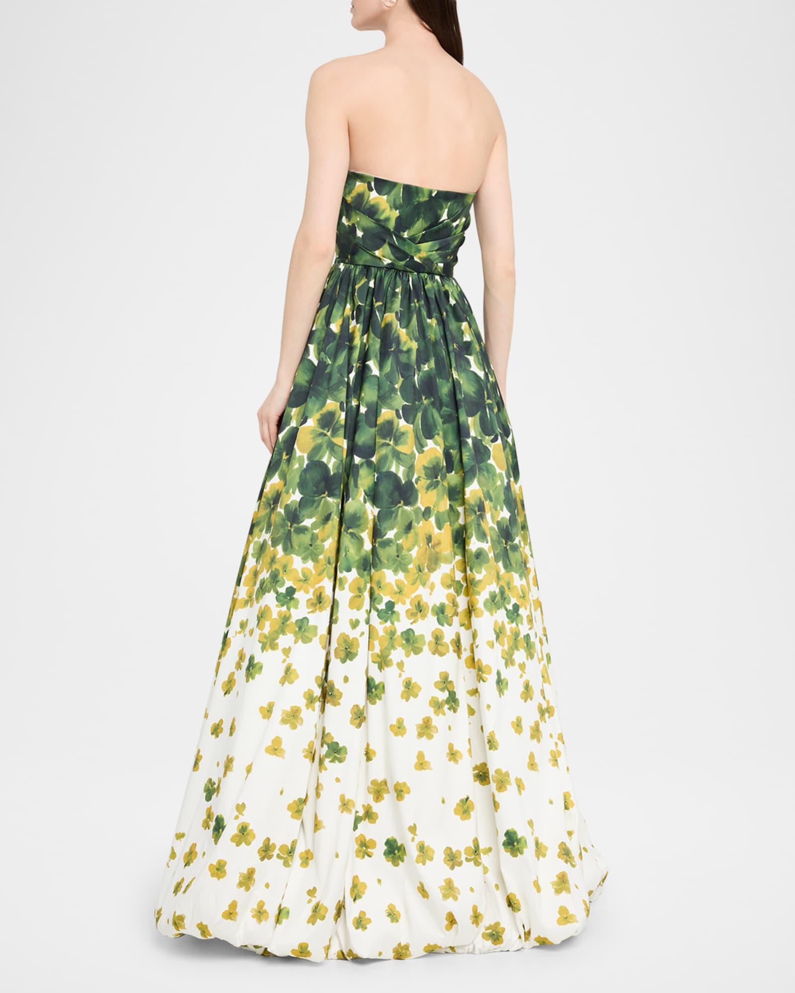 Strapless Floral-Print Ball Gown with Shawl Product Image