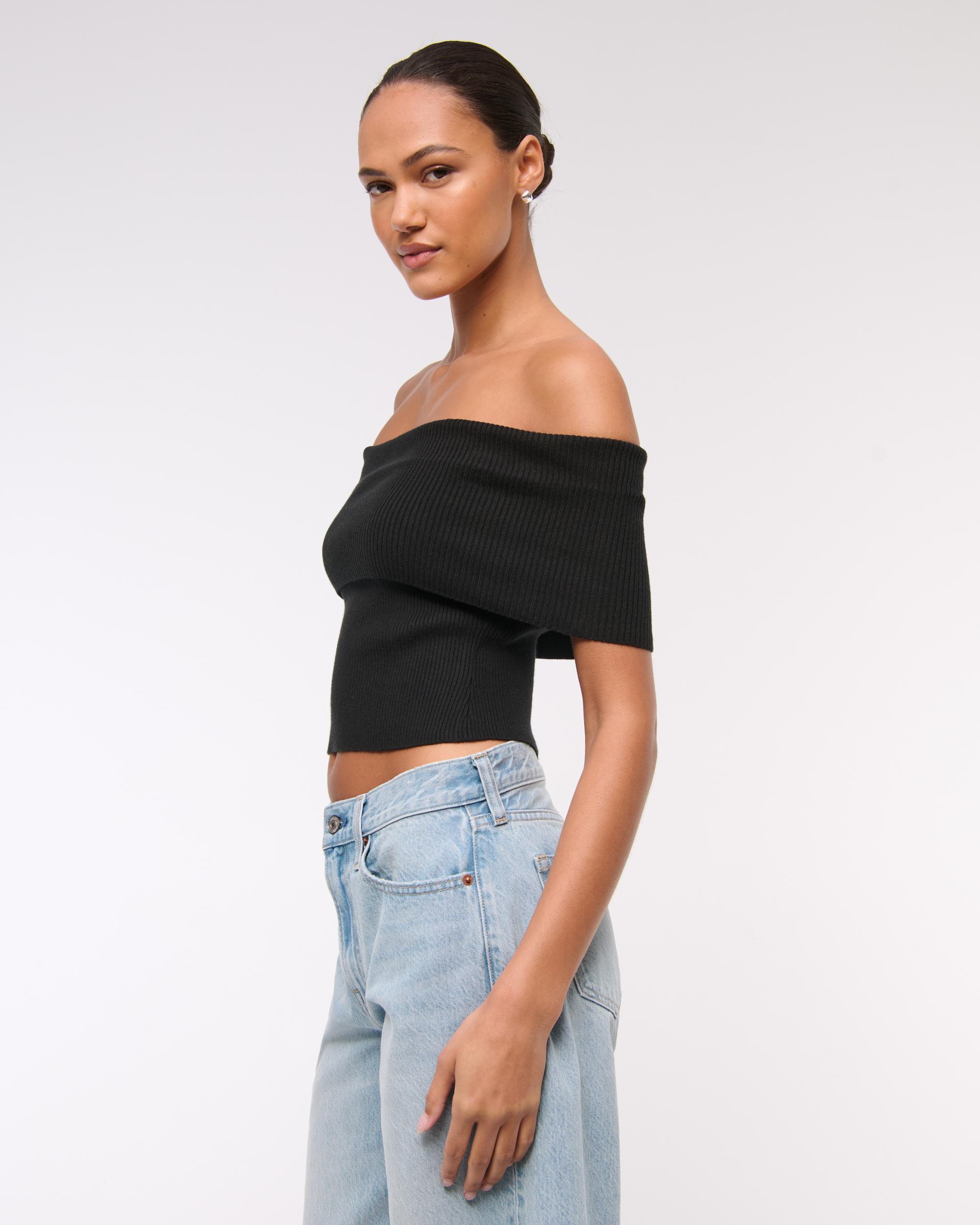 Foldover Off-The-Shoulder Sweater Top Product Image
