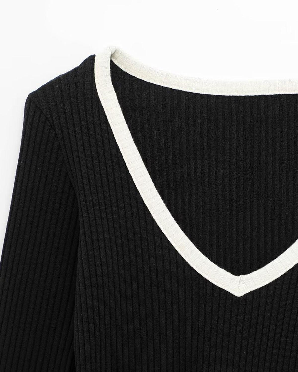 Black Contrasting Scoop Neck Tee Product Image