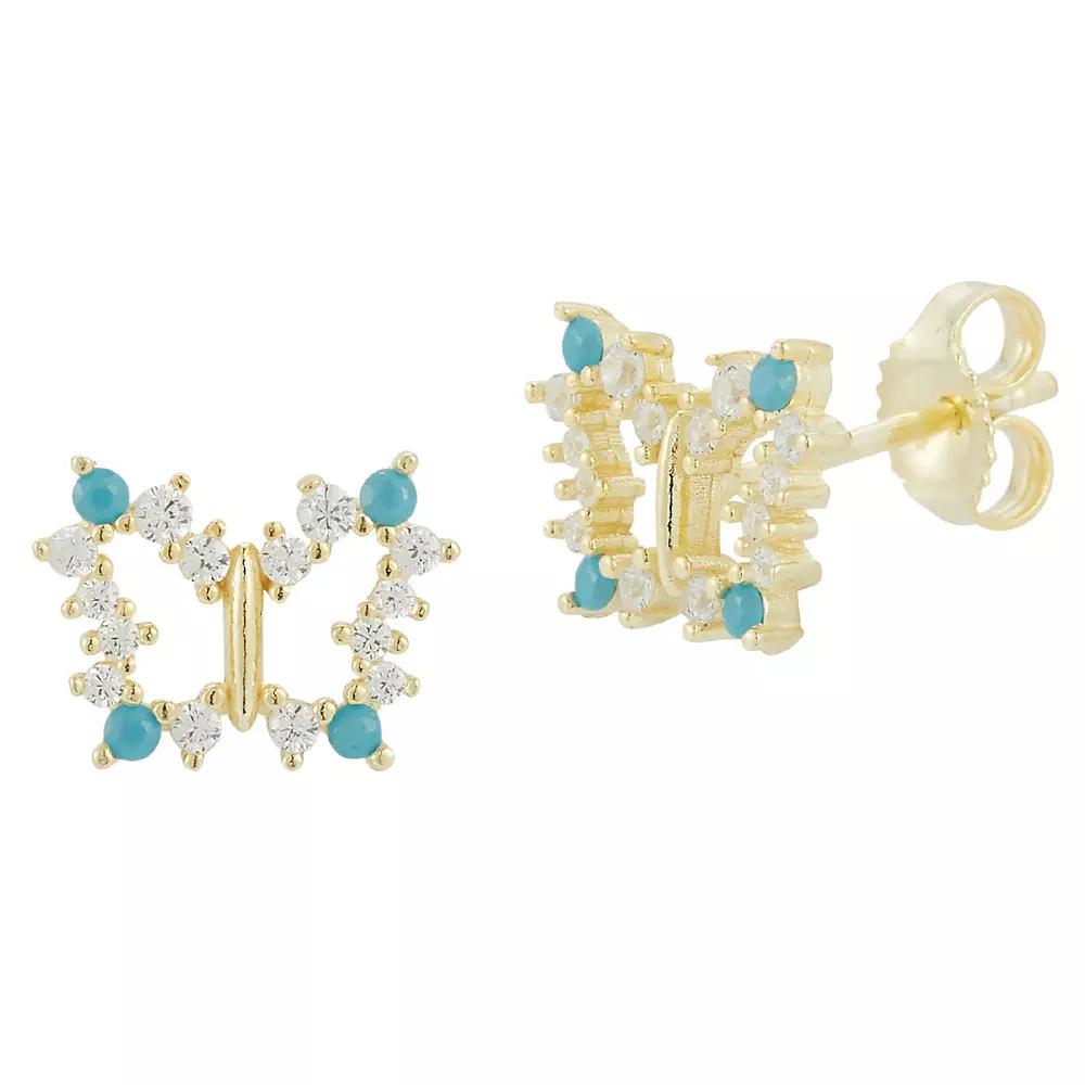 Sunkissed Sterling Cubic Zirconia Butterfly Stud Earrings, Women's, Gold Tone Product Image