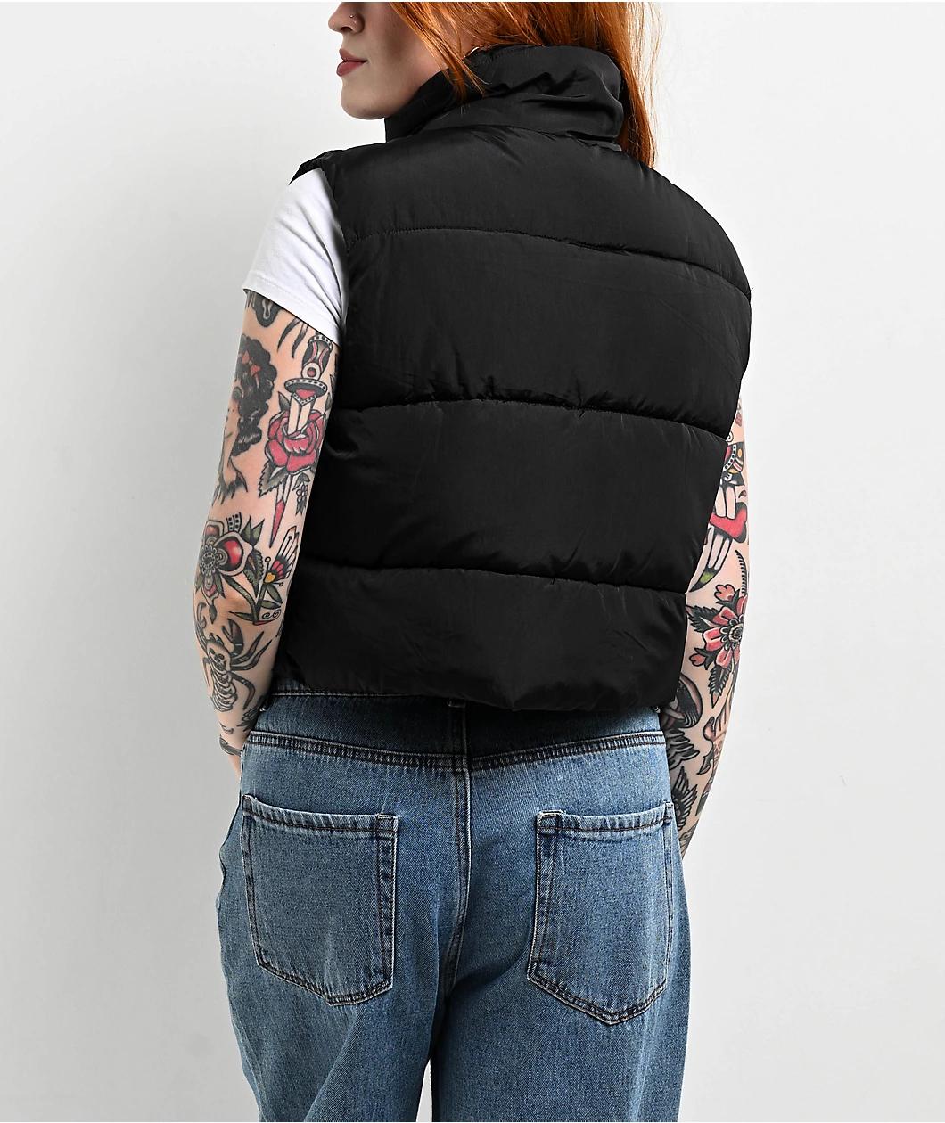 STOOSH Quilted Black Crop Puffer Vest Product Image