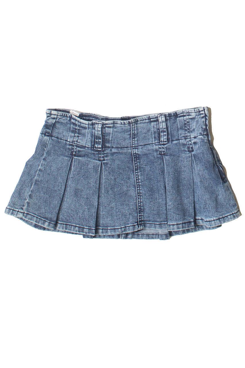 Low Rise Denim Pleated Mini Skort Product Image
