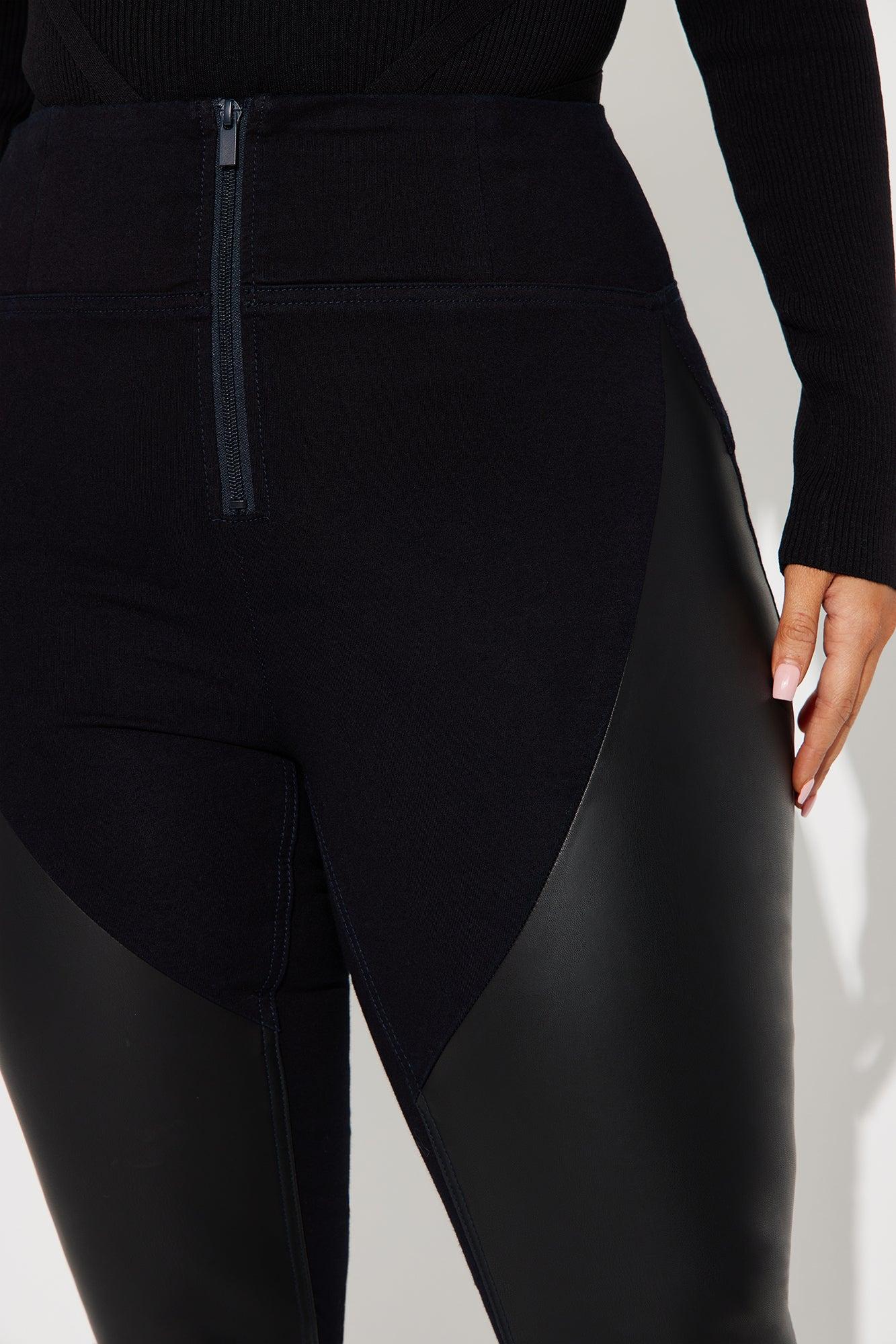 Different Era Knit Denim PU Moto Skinny Jeans - Dark Wash Product Image