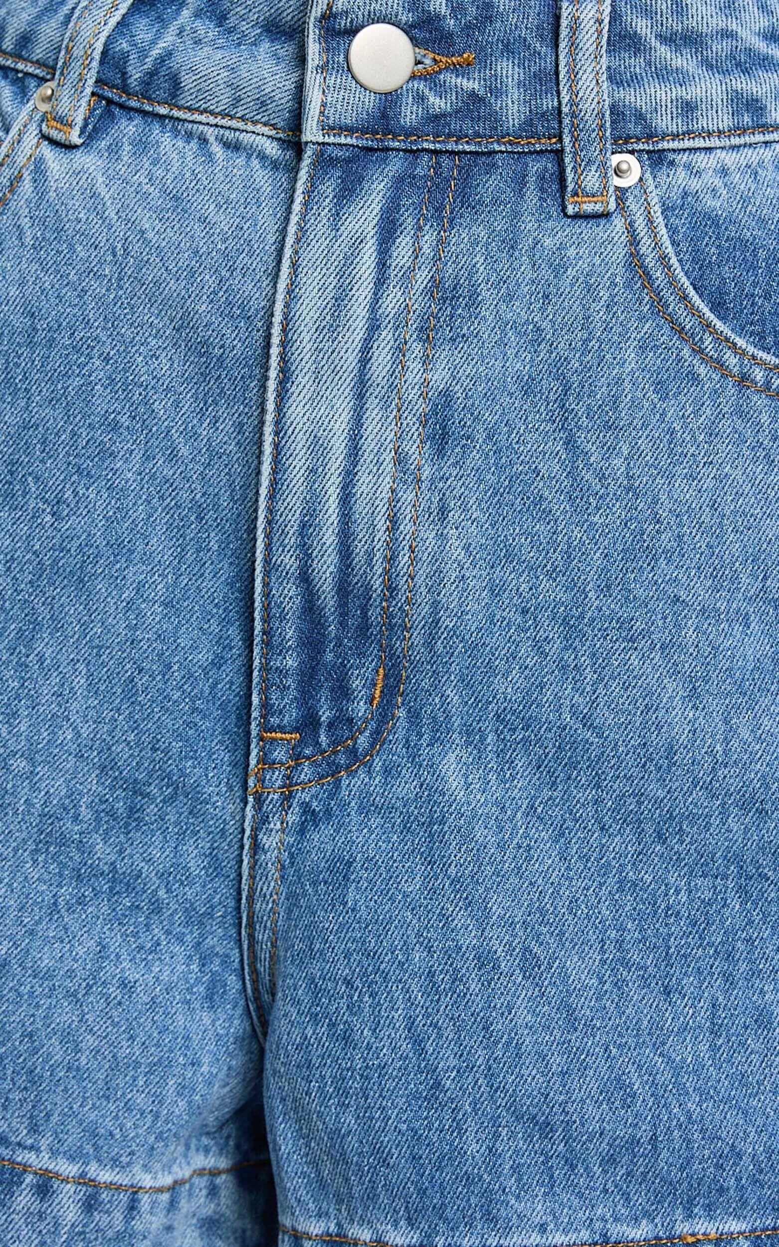 Rhianna Shorts - Mid Waist Recycled Denim Shorts in Mid Blue Wash Product Image