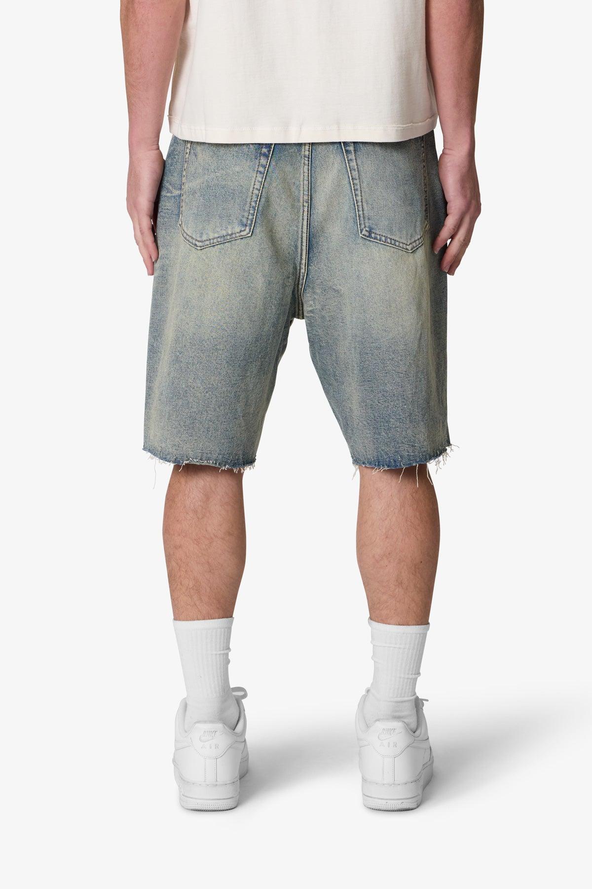 Baggy Ripped Denim Shorts - Vintage Blue Product Image