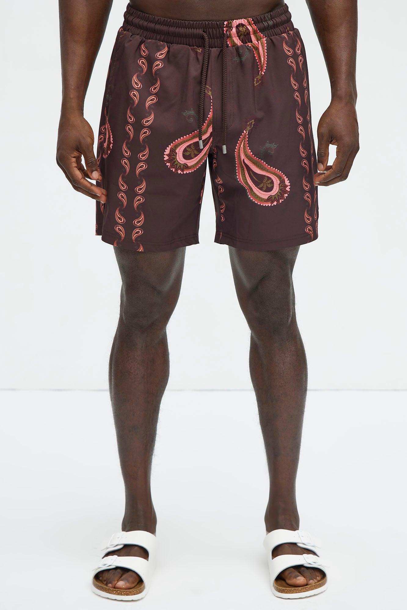 Palm Paisley Print Swim Classic Trunk - Burgundy Product Image