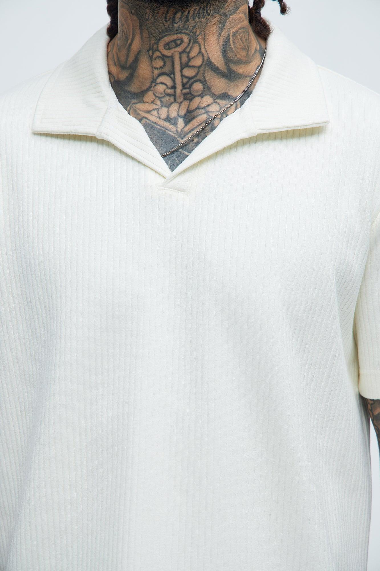 Franklin Stripe Knit Johnny Collar Shirt - Cream Product Image