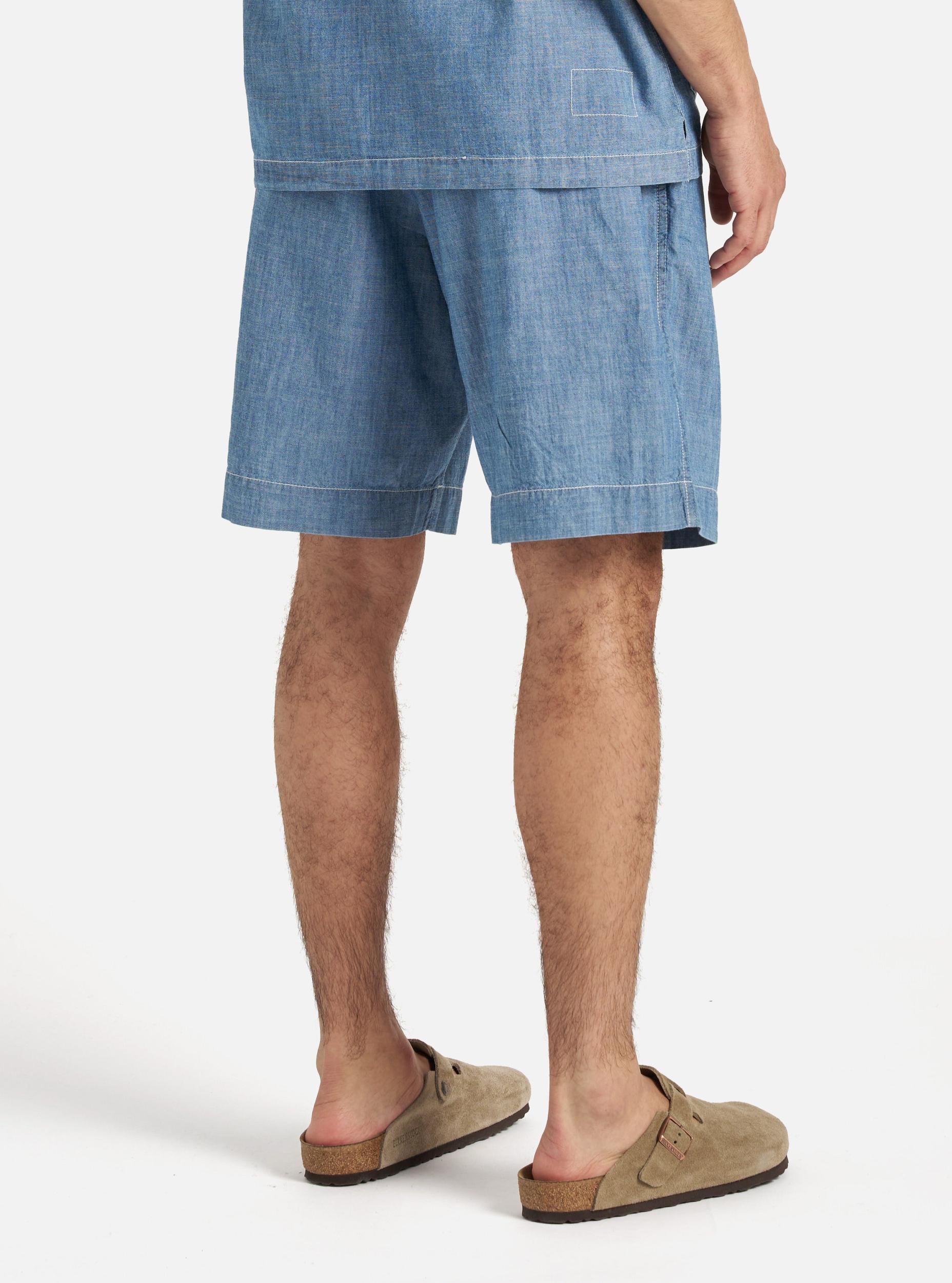 Washed Indigo Chambray Pleated Track Short Product Image