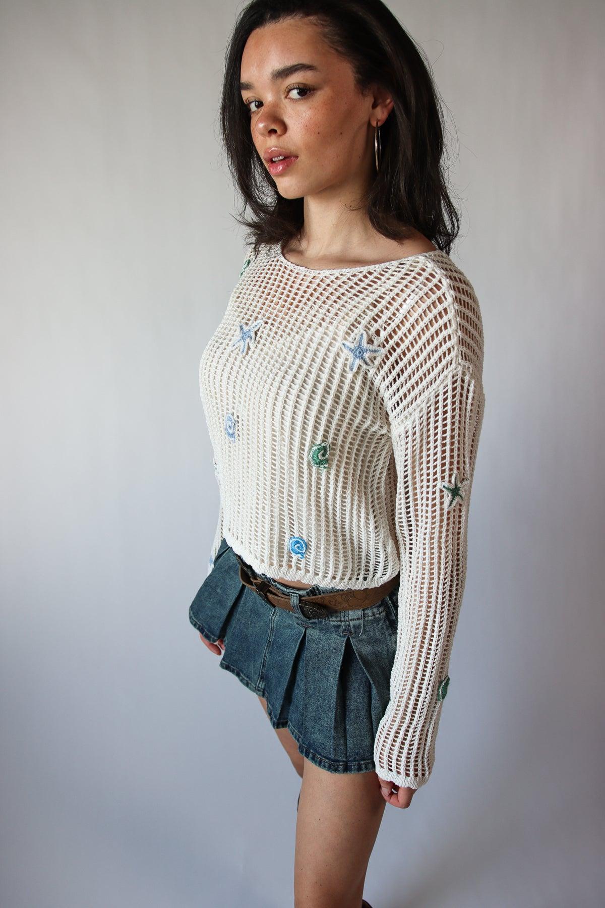 Seaside Crochet Mesh Sweater Product Image