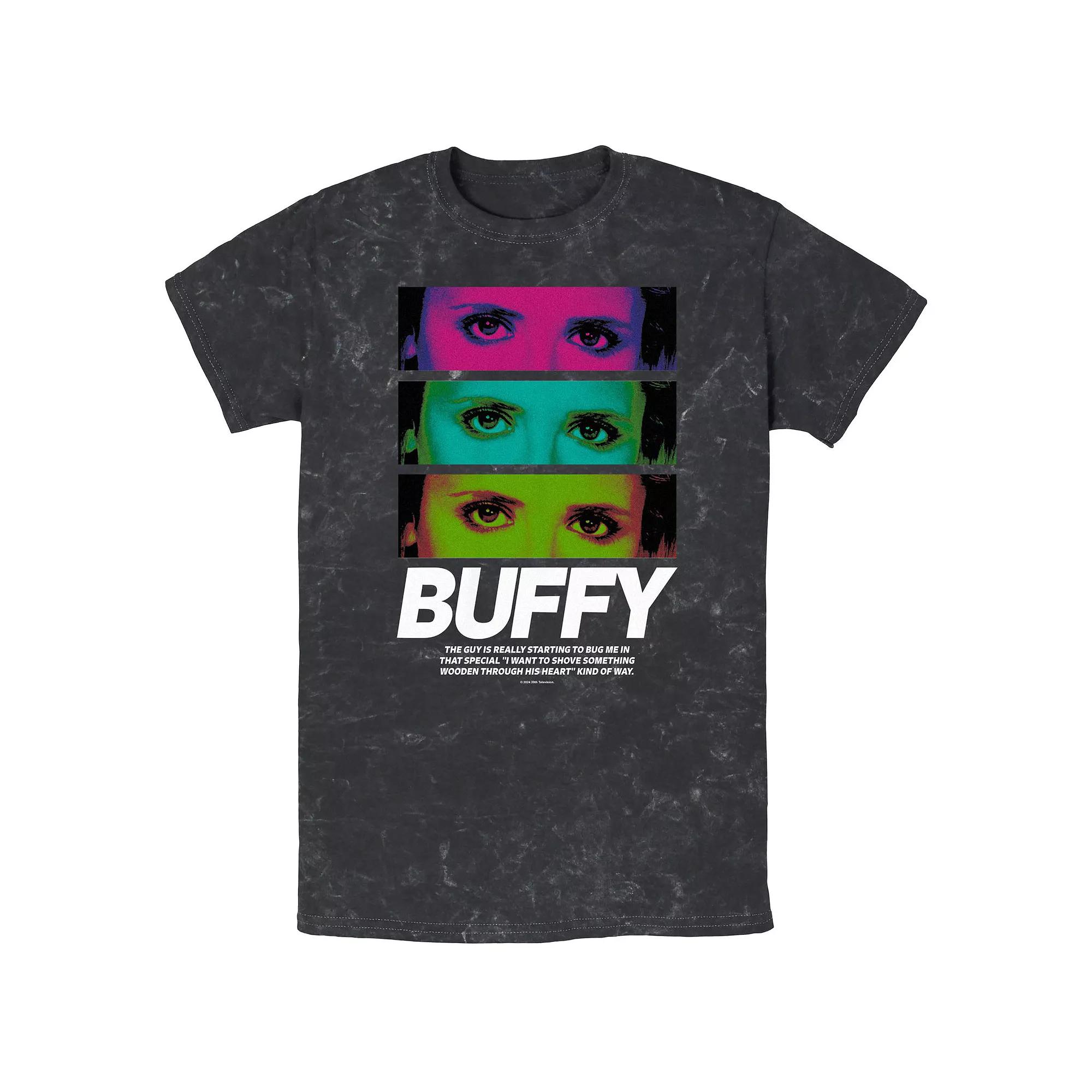 Men's Buffy The Vampire Slayer Gaze Stack Mineral Wash Graphic Tee,  Product Image
