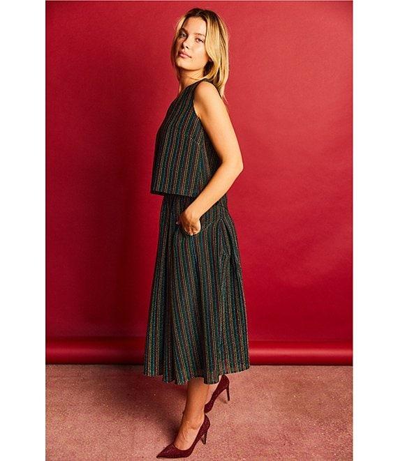 Buru Party Polka Dot Textured Pull-On Pocketed A-Line Coordinating Midi Skirt Product Image