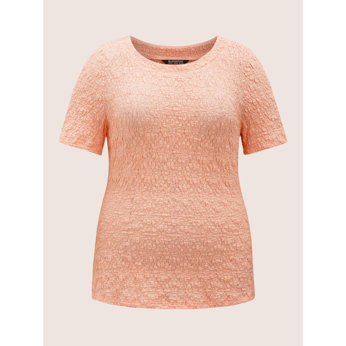 Plus Size Solid Texture Jacquard Crew Neck T-shirt Crepe Women Elegant Texture Round Neck Everyday T-shirts BloomChic 12/L Product Image