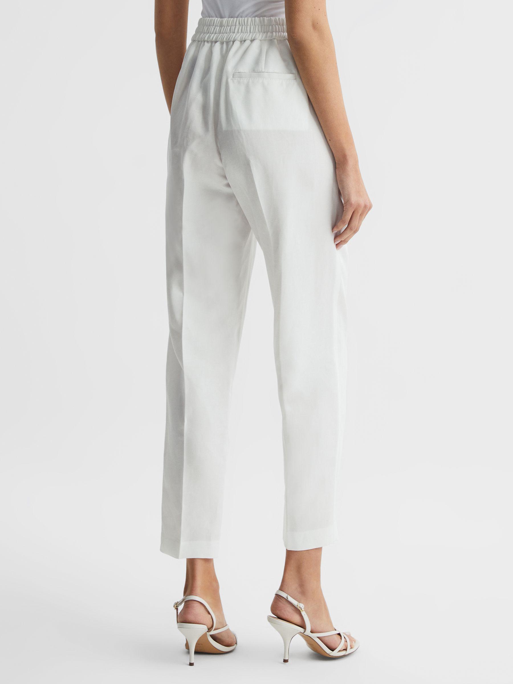 Tapered Linen Trousers in White Product Image