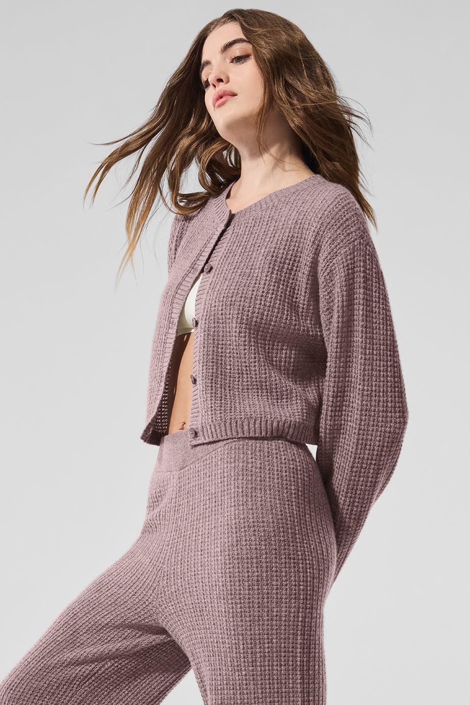 Cashmere Plush Waffle Cardigan - Mushroom Heather Product Image