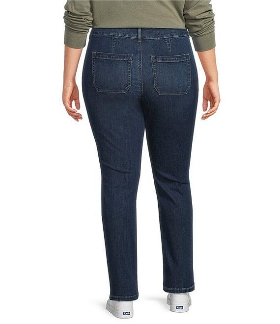 Westbound Plus High Rise Straight Leg Pull-On Denim Pants Product Image