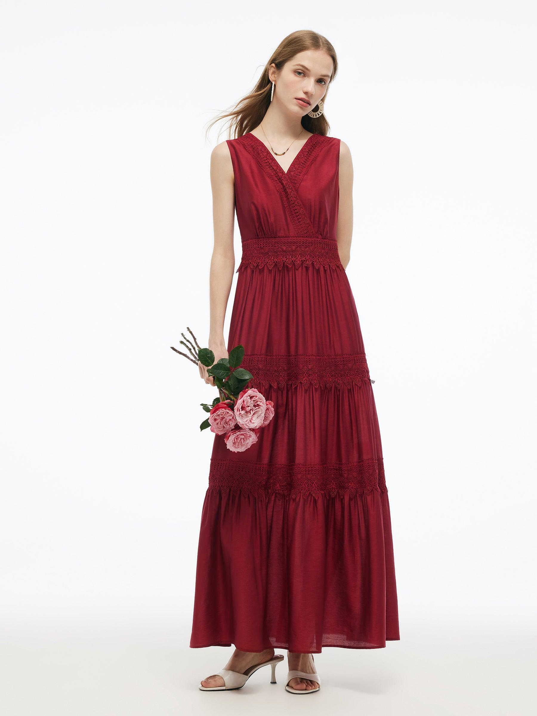 Tencel Lace Trim Women Maxi Vest Dress Product Image