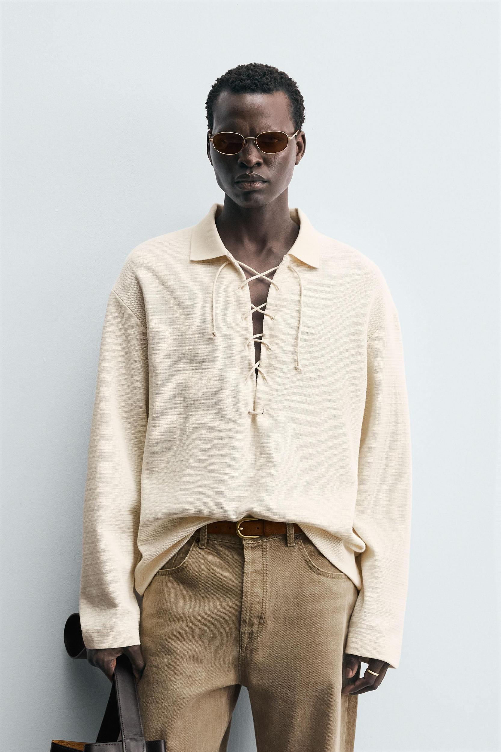 TEXTURED DRAWSTRING POLO SHIRT Product Image