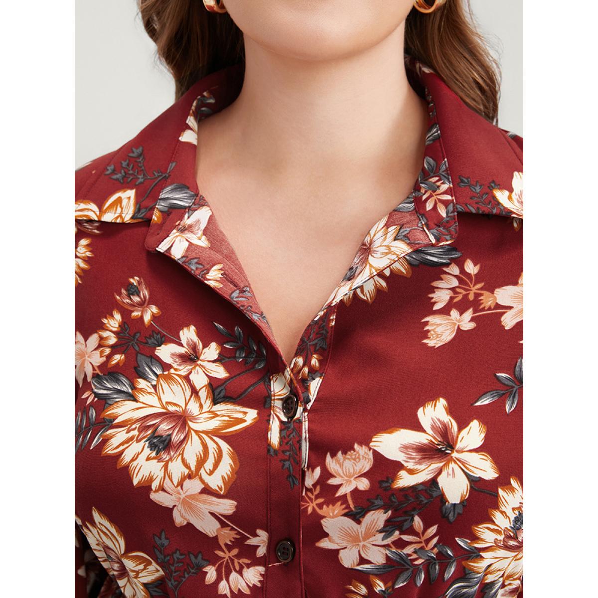 Plus Size Scarlet Floral Print Shirt Collar Button Up Blouse Women Elegant Long Sleeve Shirt collar Dailywear Blouses BloomChic 22-24/3X Product Image
