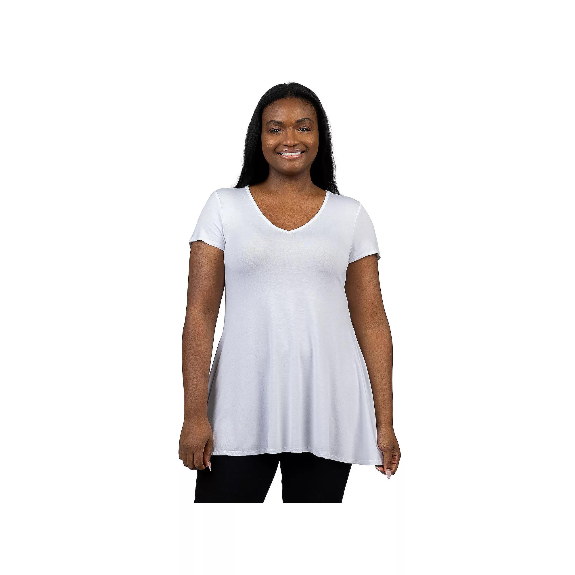 Plus Size 24Seven Comfort Apparel Short Sleeve V-Neck Tunic T-Shirt, Women's, Size: 3XL, Brown Product Image