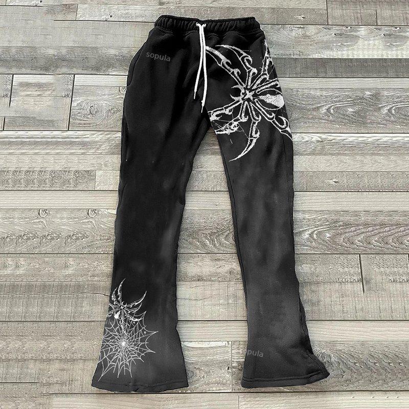 Sopula Vintage Spider Print Graphic Flared Sweats Trousers Product Image