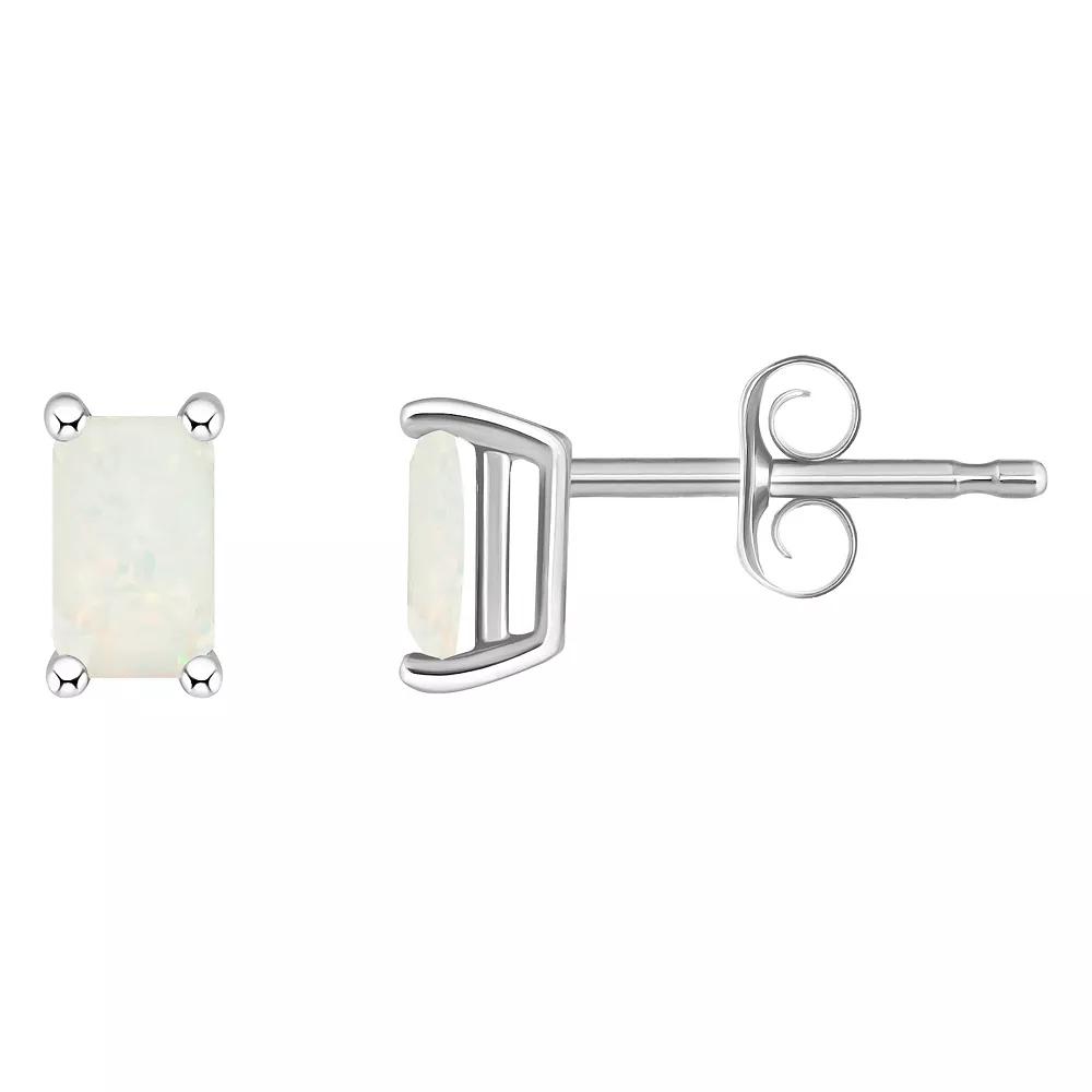 Celebration Gems 14k White Gold Emerald Cut Birthstone Stud Earrings, Women's, White Opal Oct Product Image