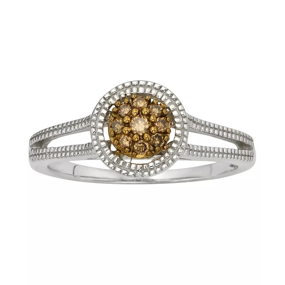 Jewelexcess Sterling Silver 1/10-ct. T.W. Champagne Diamond Cluster Ring, Women's, Size: 7, Brown Product Image