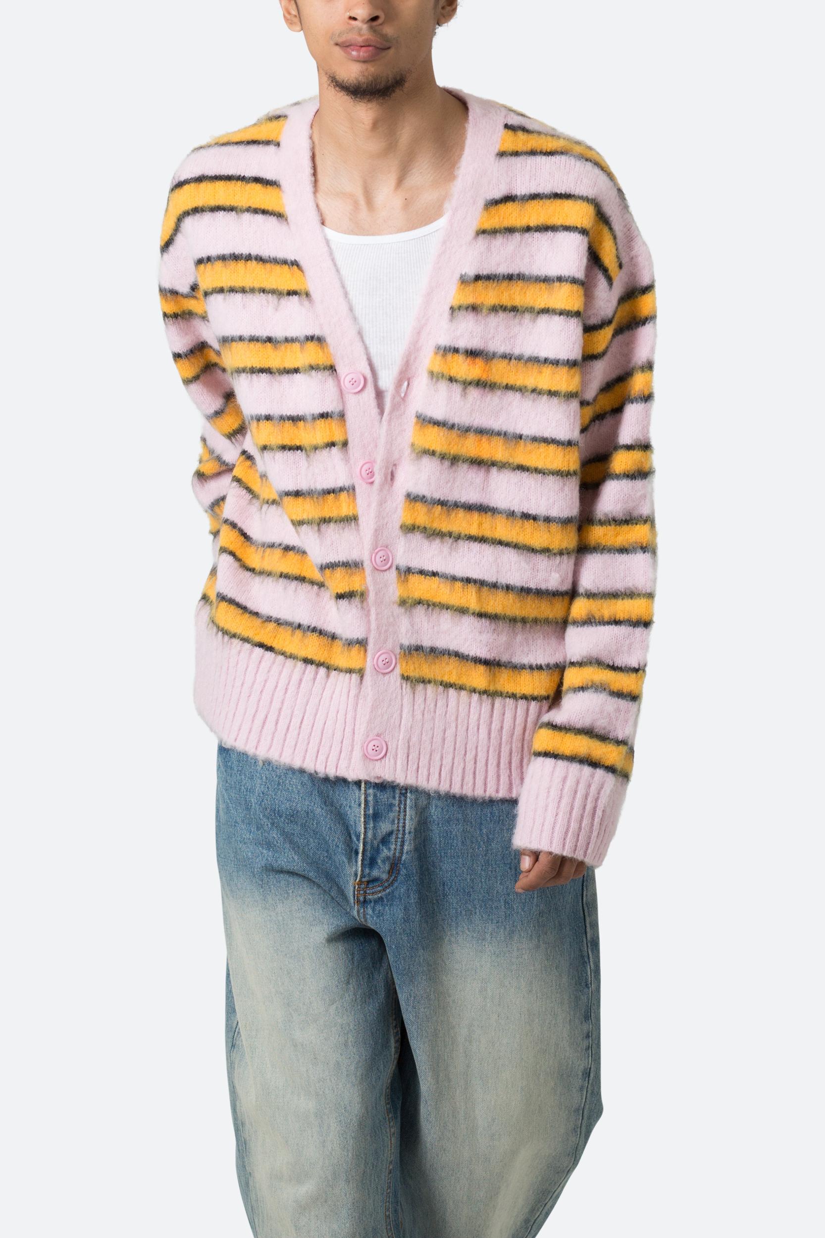 Striped Mohair Cardigan Sweater - Pink Product Image