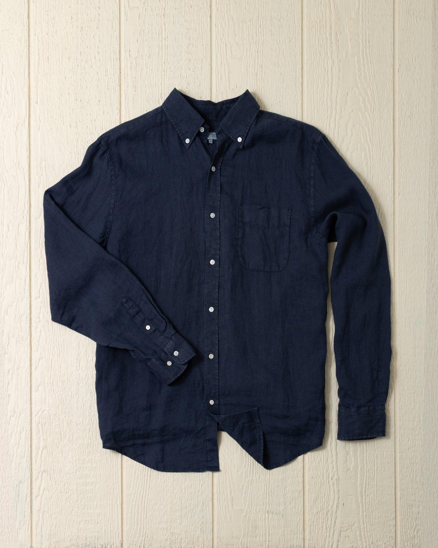 Garment Dyed Linen Shirt in Navy Product Image