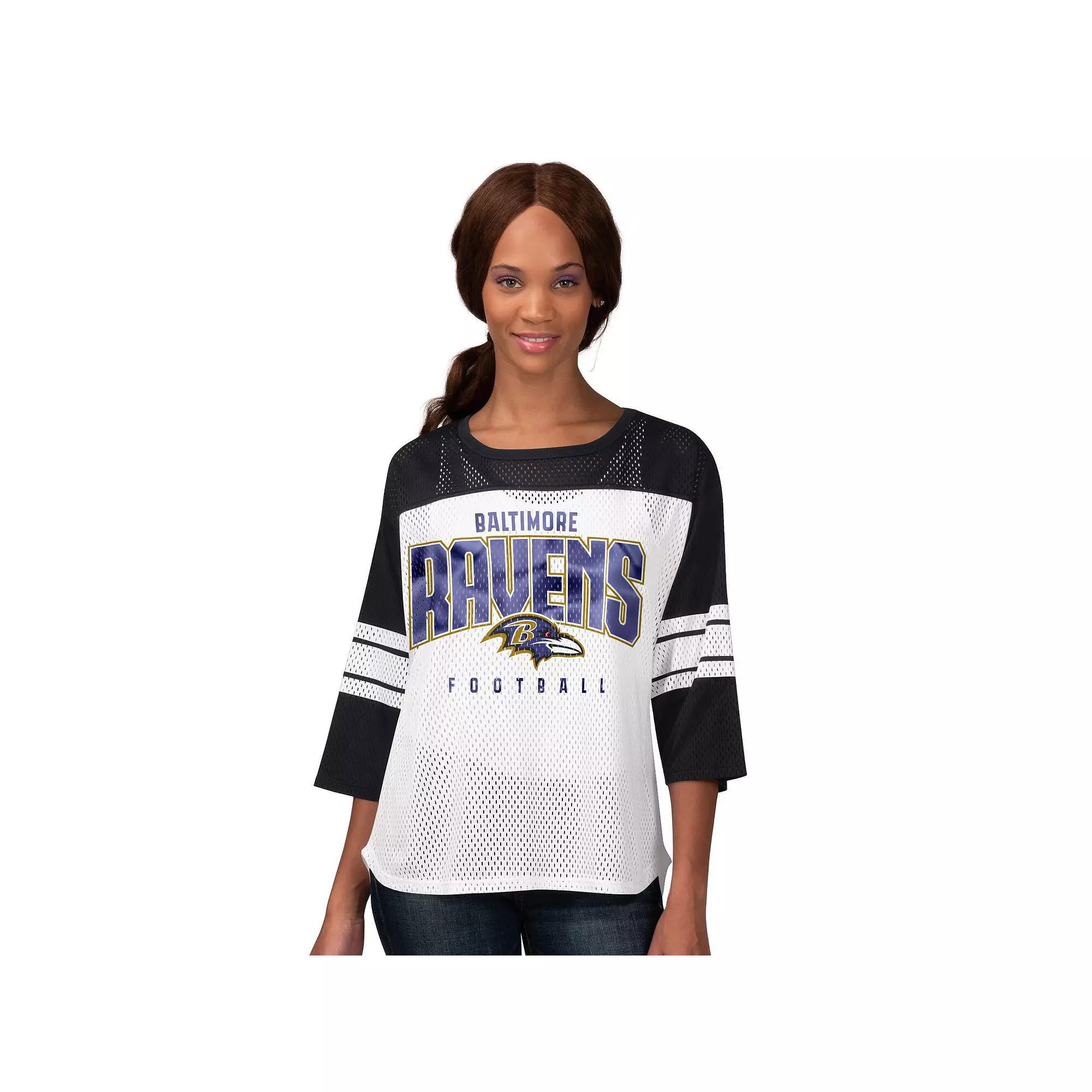 Women's G-III 4Her by Carl Banks  Black Baltimore Ravens First Team 3/4-Sleeve Mesh T-Shirt, Size: 2XL Product Image