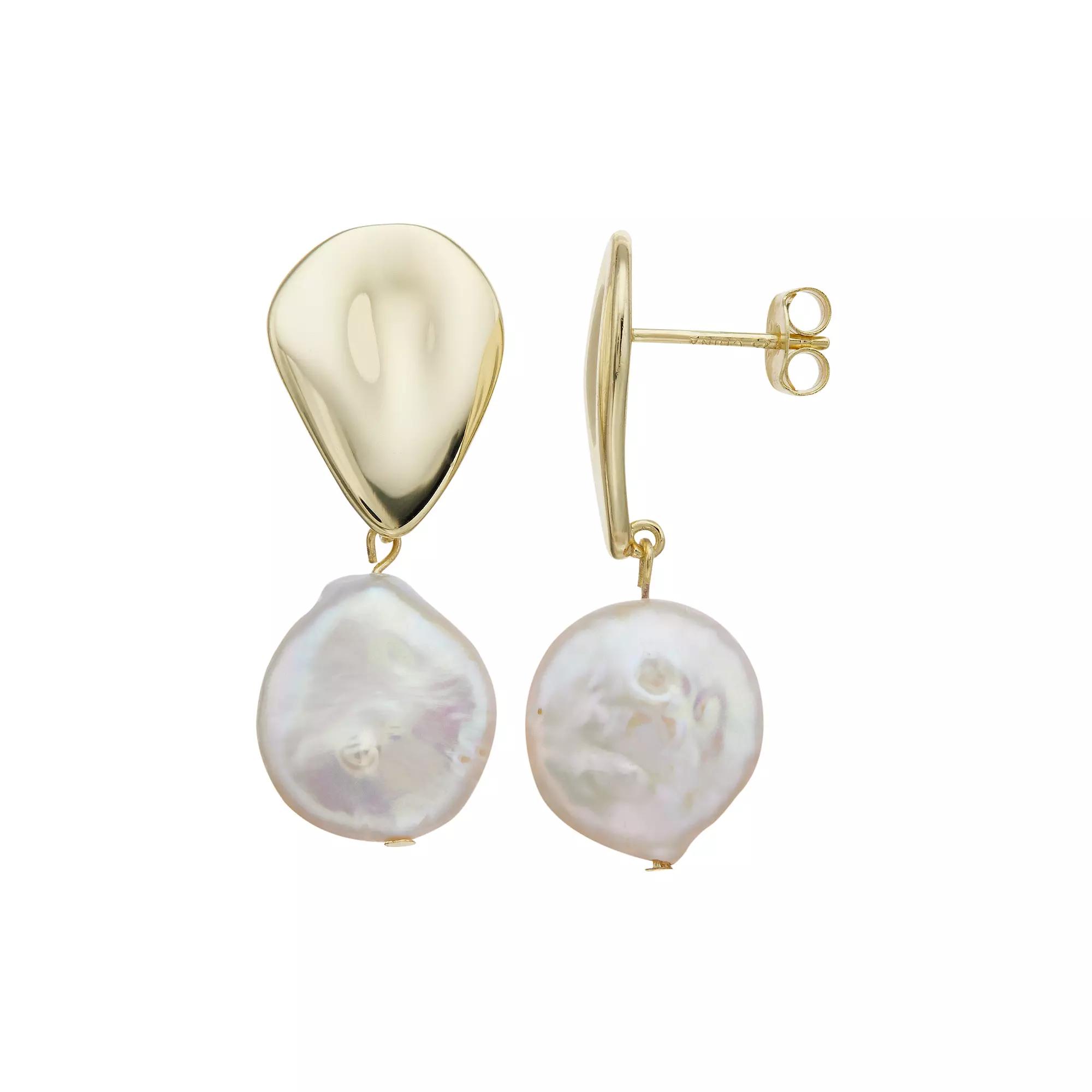 14k Gold-Plated Silver with Cultured Freshwater Pearl Raindrop Drop Earrings, Womens, Gold Tone Product Image