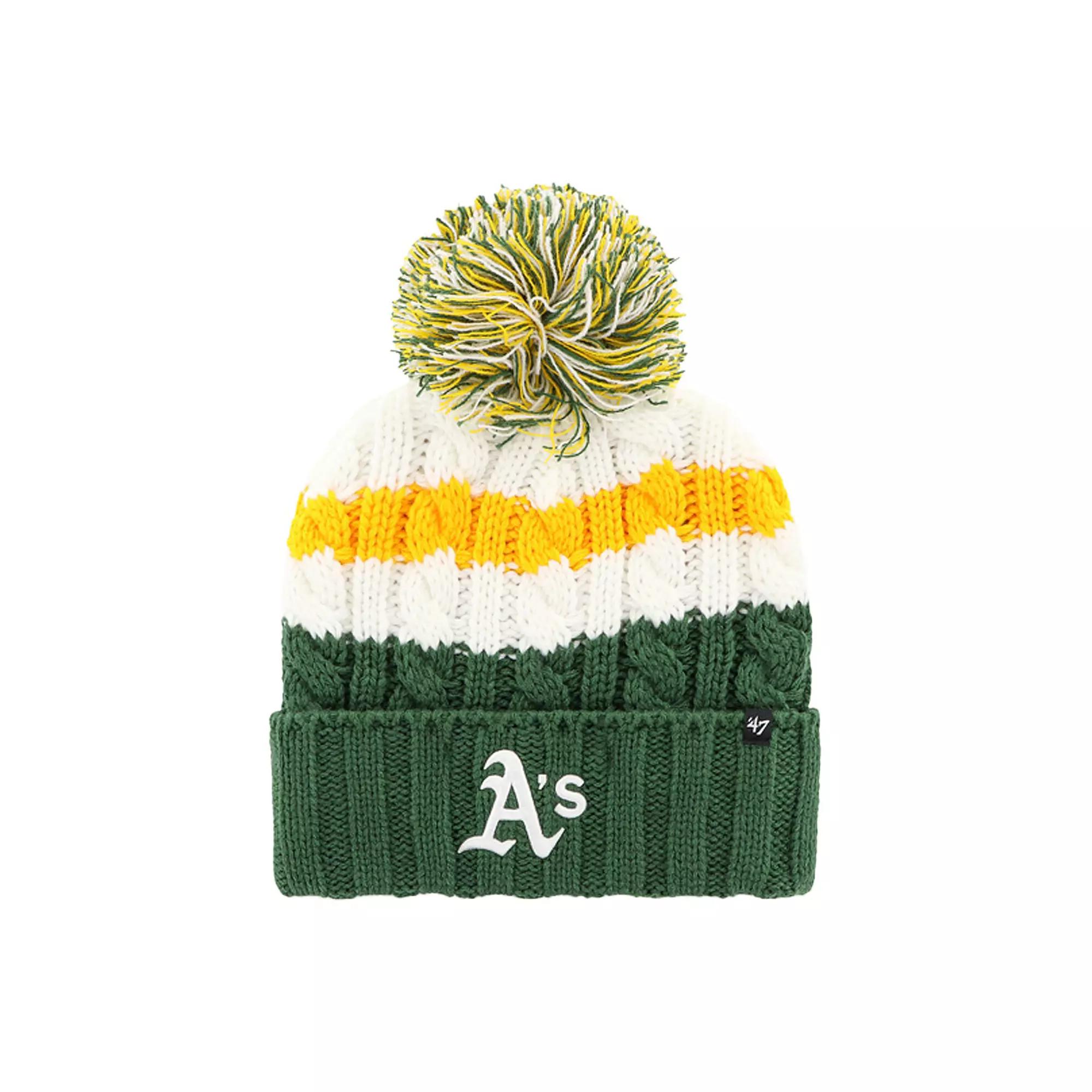 Women's '47 White/Green Oakland Athletics Ashfield Cuffed Knit Hat with Pom Product Image