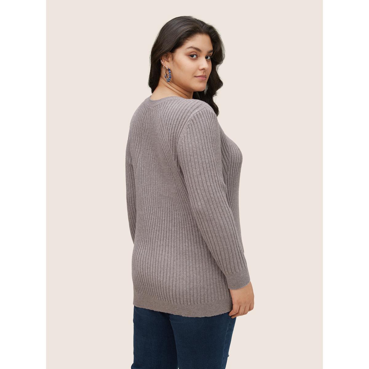 Plus Size Supersoft Essentials Solid Texture Pullover Gray Women Basics Long Sleeve Round Neck Everyday Pullovers BloomChic 26/4X Product Image