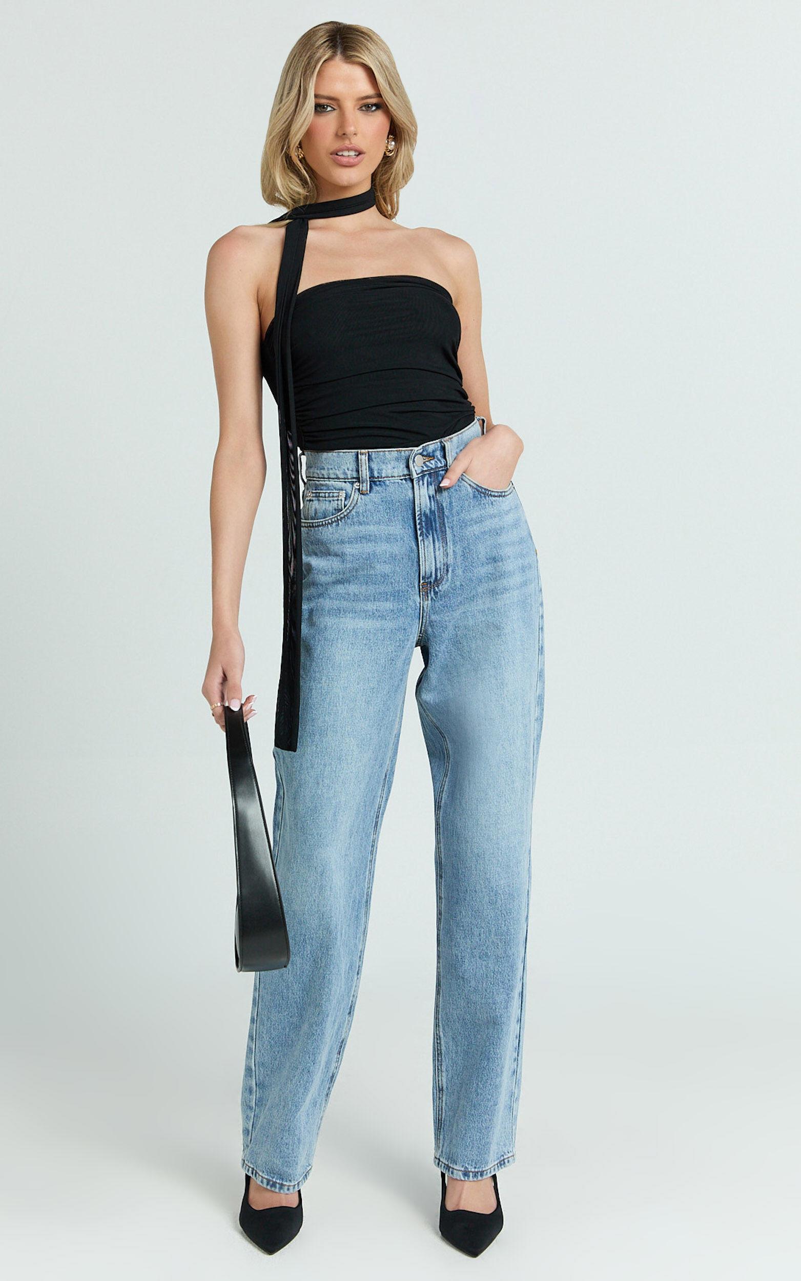 Nessa Jeans - High Waist Straight Leg Jeans in Light Blue Wash Product Image