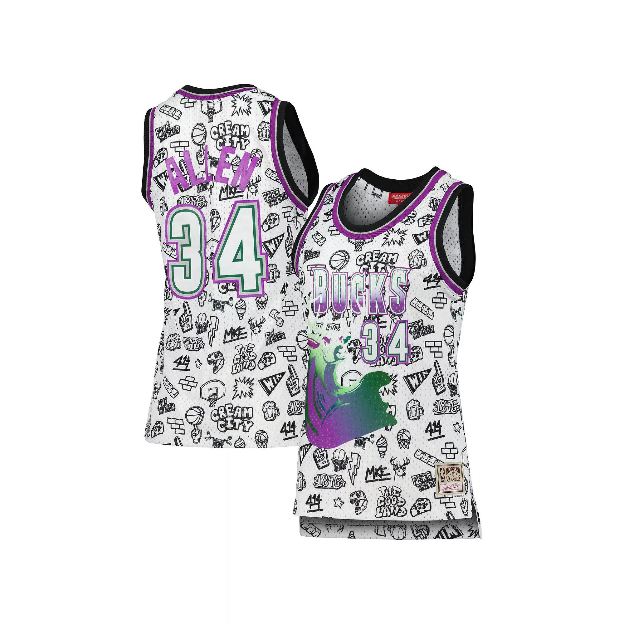 Women's Mitchell & Ness Ray Allen White Milwaukee Bucks 1996 Doodle Swingman Jersey, Size: Medium Product Image