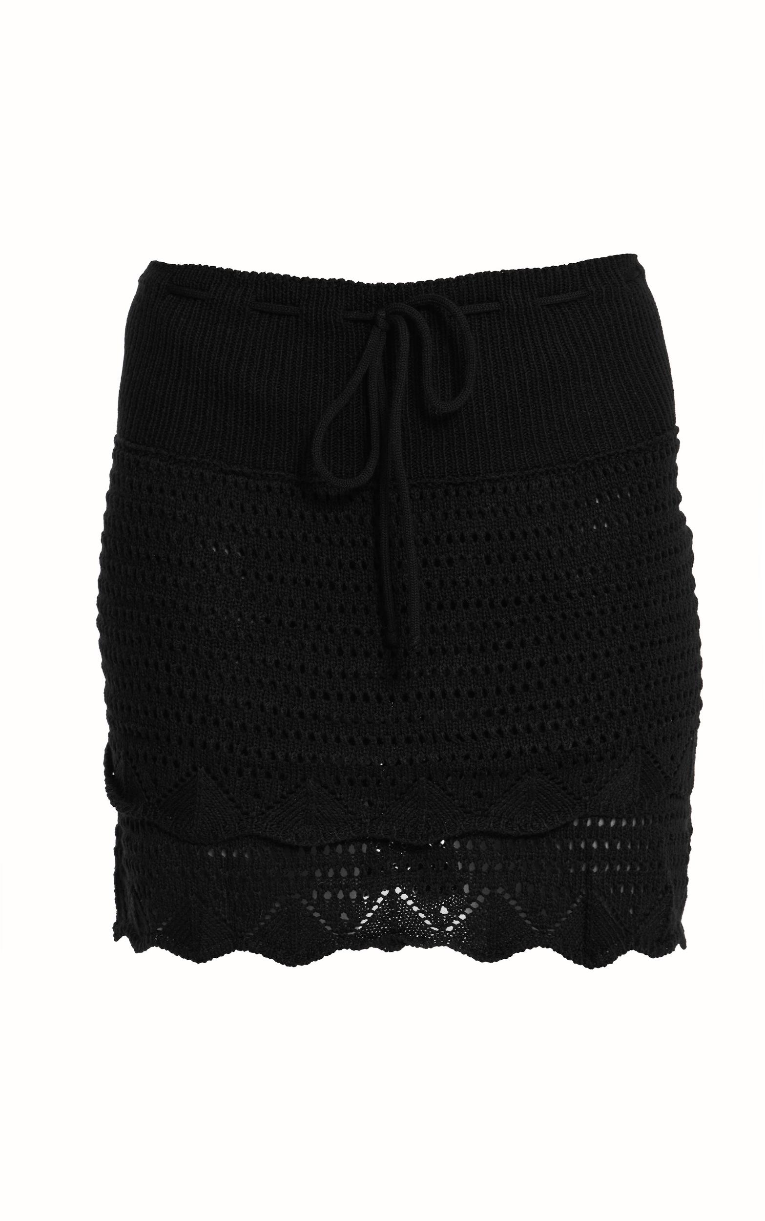 Black Double Layer Crochet Knit Skirt Product Image