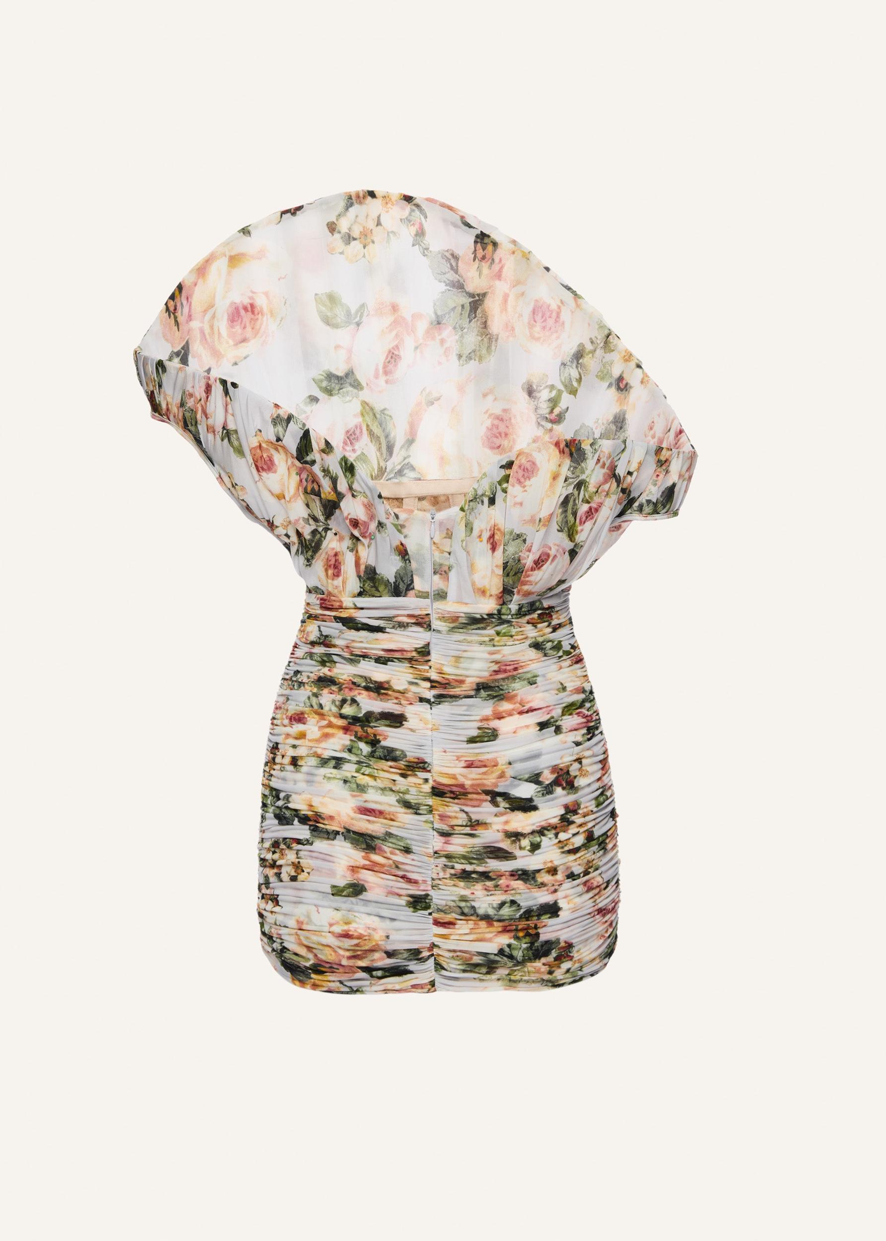 One-shoulder fan mini dress in floral print Product Image