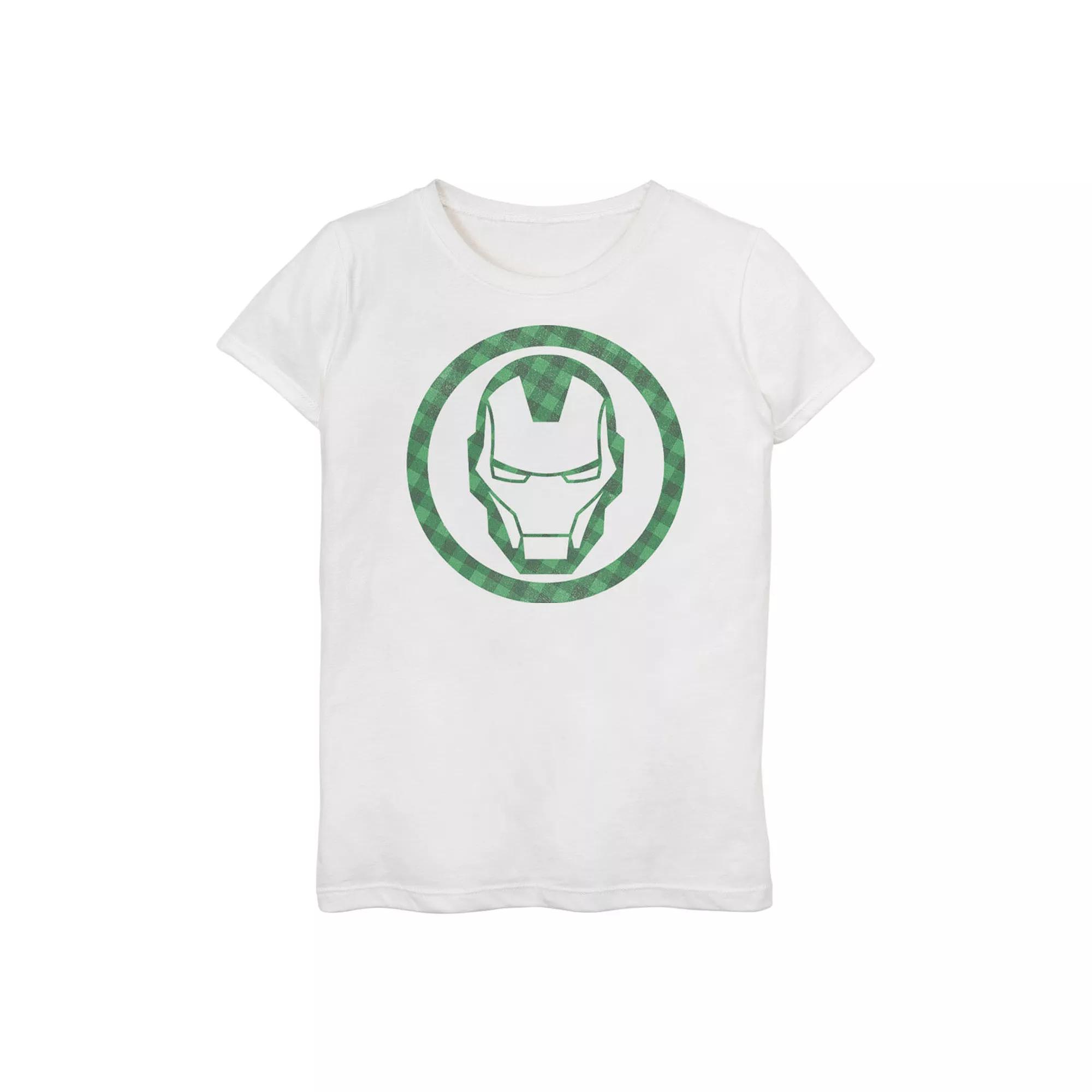 Girls 3-16 Marvel St. Patrick's Day Iron Man Plaid Logo Tee, Girl's,  Product Image