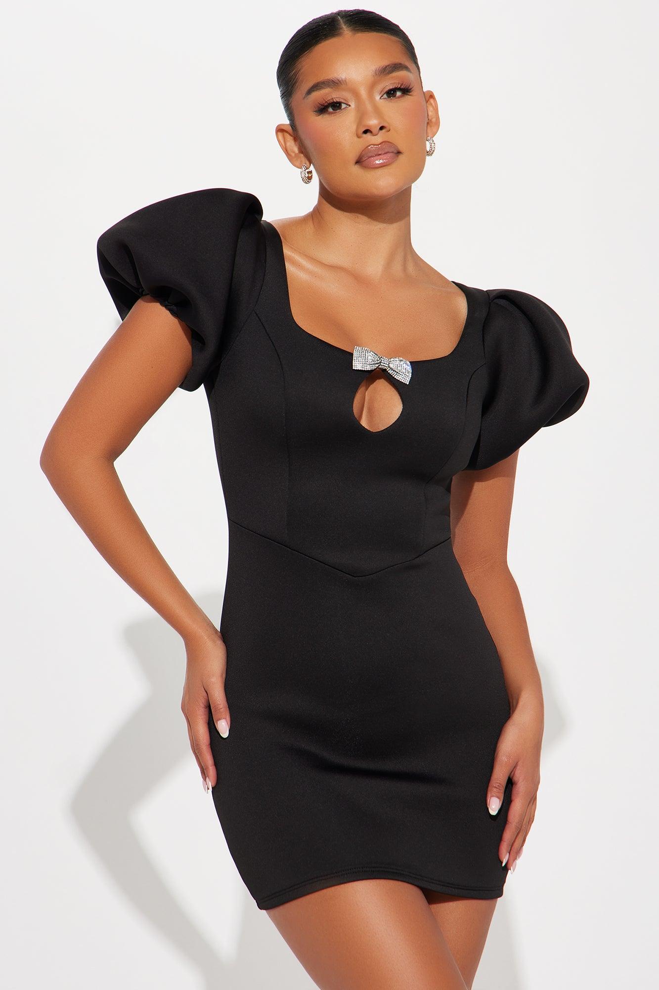 Payton Puff Sleeve Mini Dress - Black Product Image