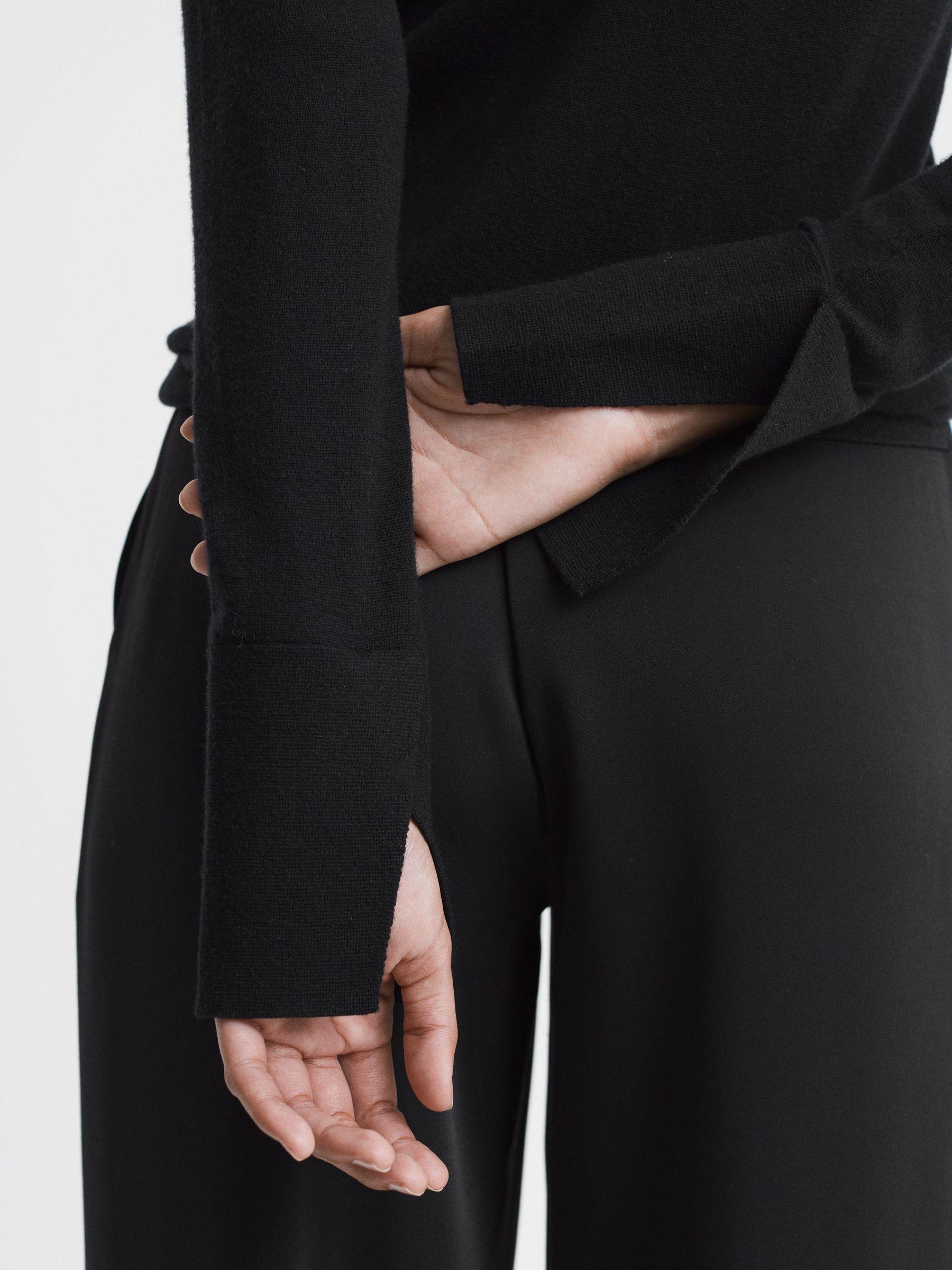 Merino Wool Fitted Funnel Neck Top in Black Product Image