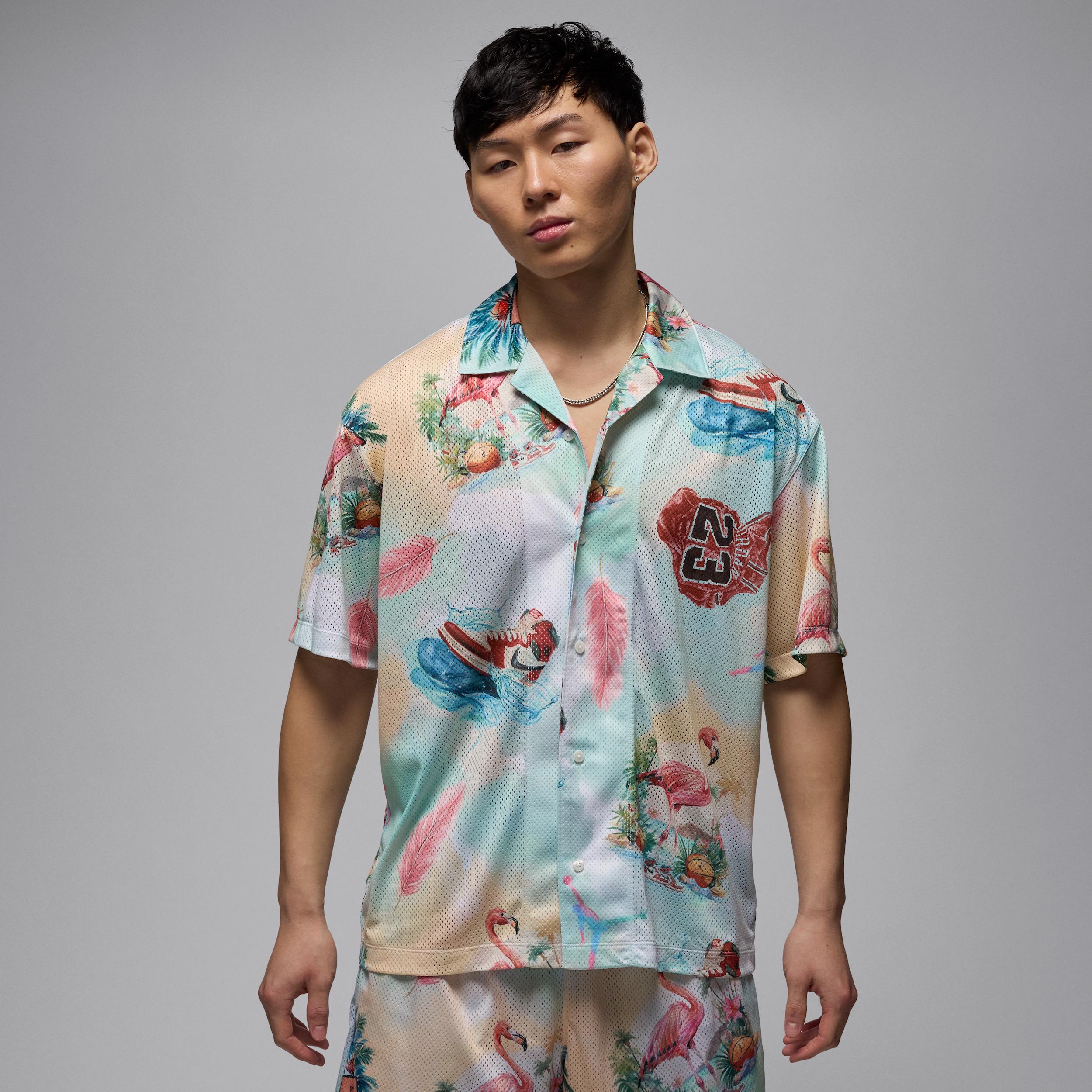 Jordan Mens Jordan Essential SMR PK Printed Camp Top - Mens Sail/Carolina Product Image