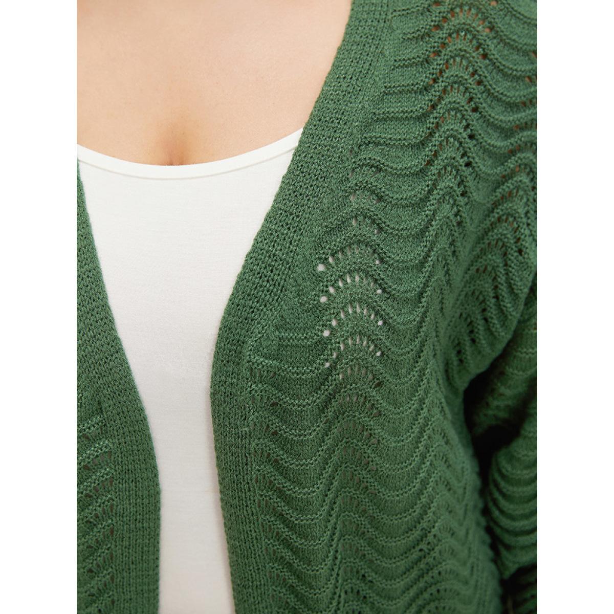 Plus Size Plain Open Front Split Side Cardigan Green Women Casual Loose Long Sleeve Everyday Cardigans BloomChic 26/4X Product Image