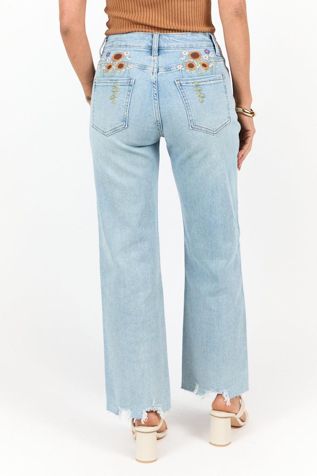 Lily Medium Wash Floral Embroidered Crop Relaxed Jeans FINAL SALE Product Image
