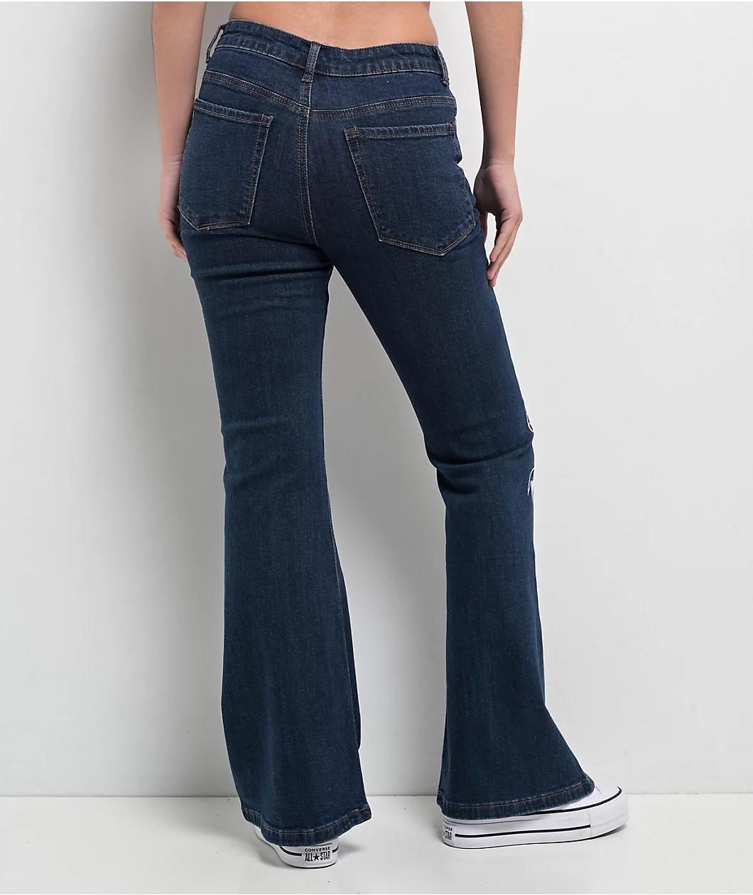 Empyre Glimmer Evening Dark Blue Mid Rise Flare Jeans Product Image
