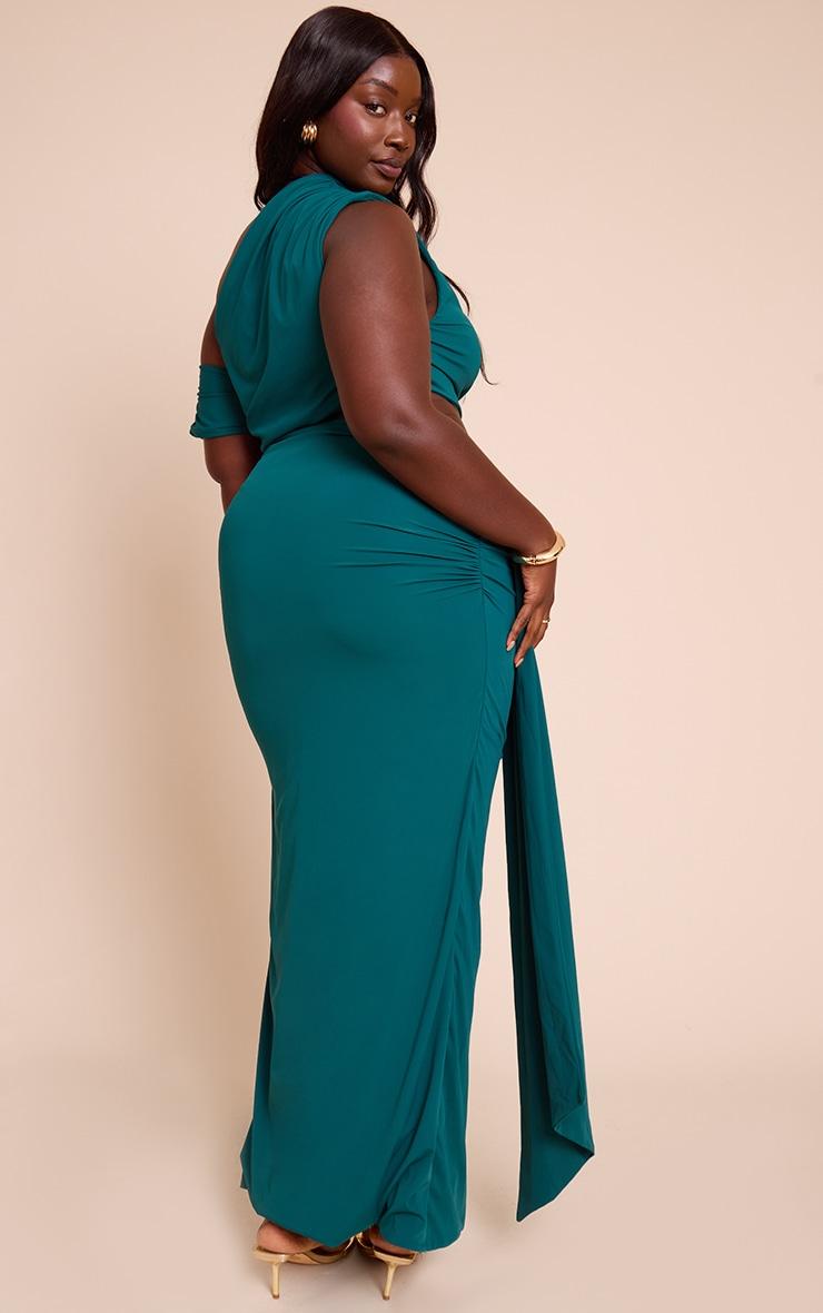 Plus Teal Soft Touch Ruched Asymmetric Cut Out Maxi Dress Product Image