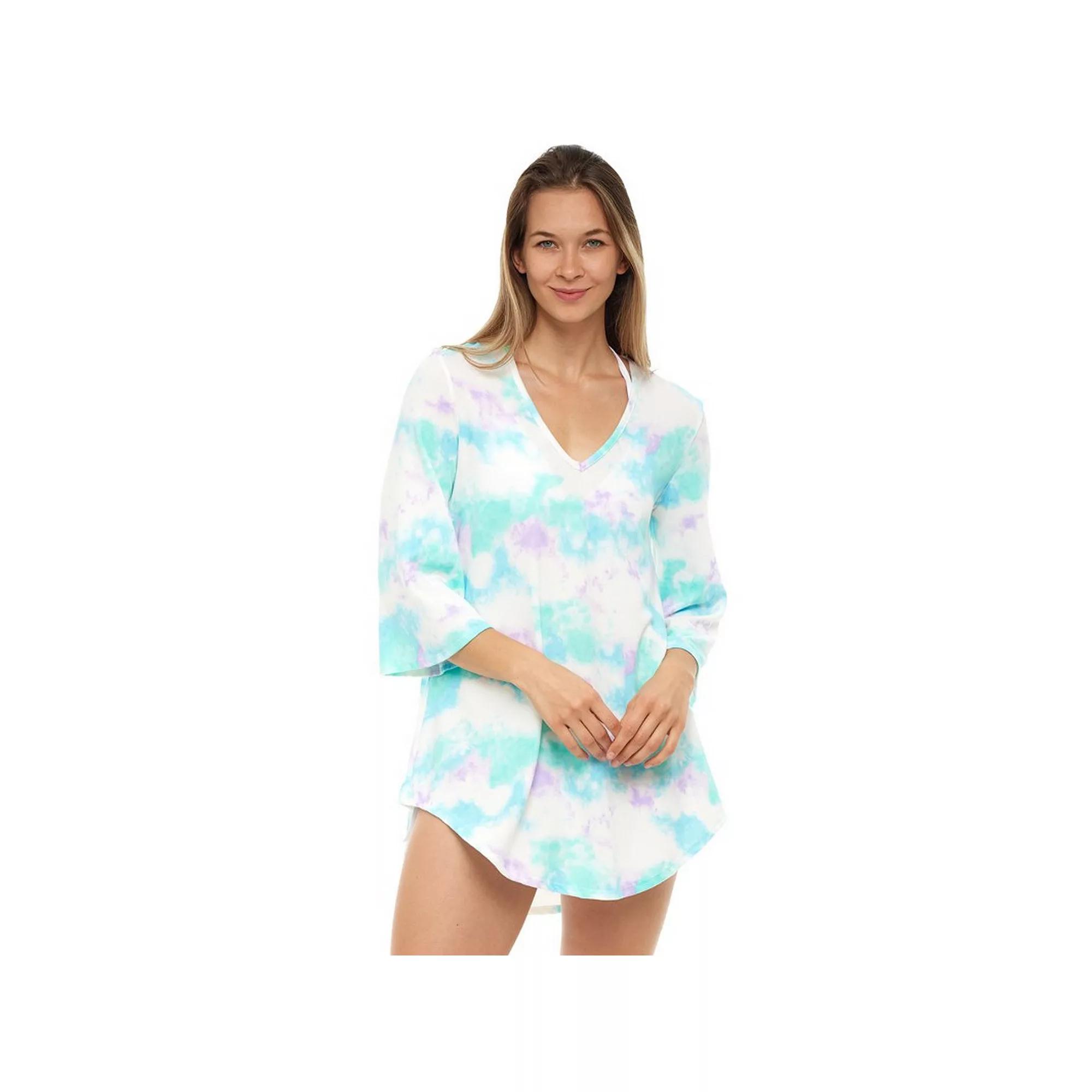 Women's Jordan Taylor V-Neck Tie Dye Print Coverup Swim Tunic, Size: Small, Ivory Mint Turquoise Product Image