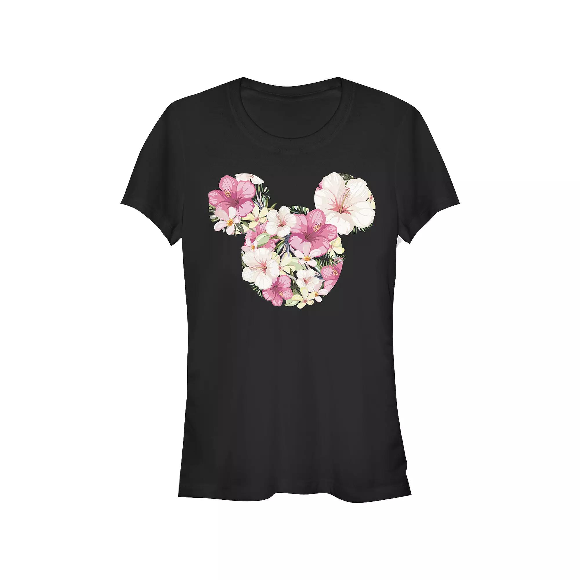 Disney's Mickey Mouse Juniors' Floral Filled Head Fitted Graphic Tee, Girl's,  Product Image
