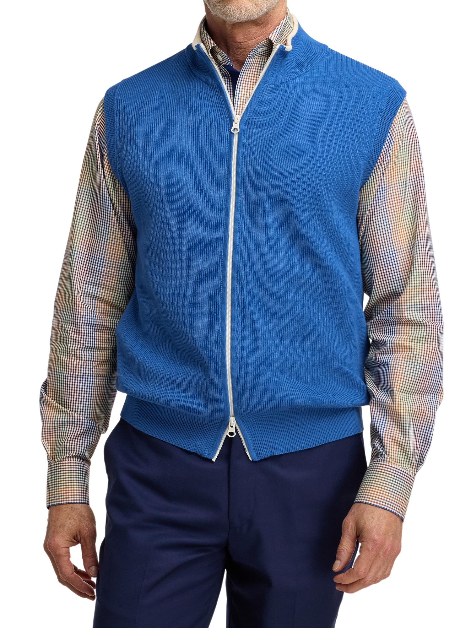 Cotton Full Zip Mock Neck Vest - Blue Product Image
