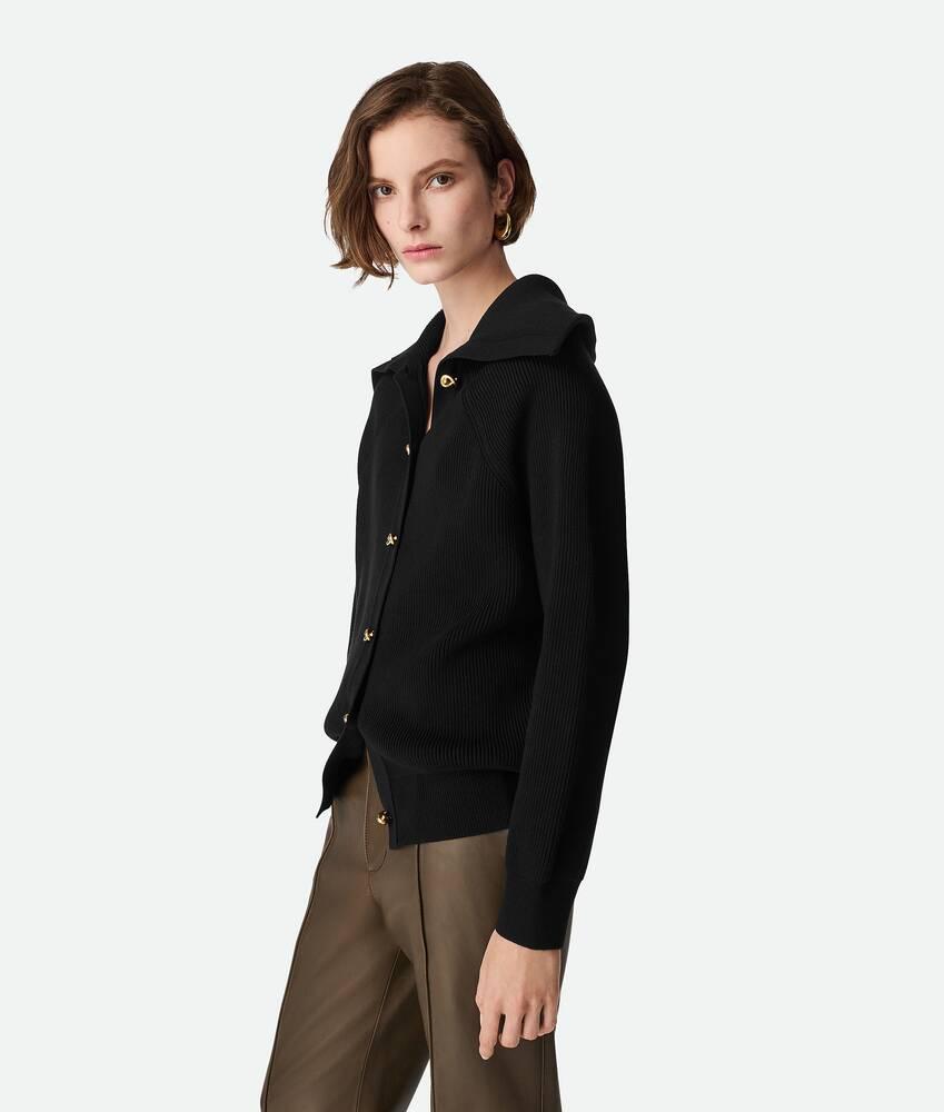 Women's Cotton Rib Cardigan in Black Product Image