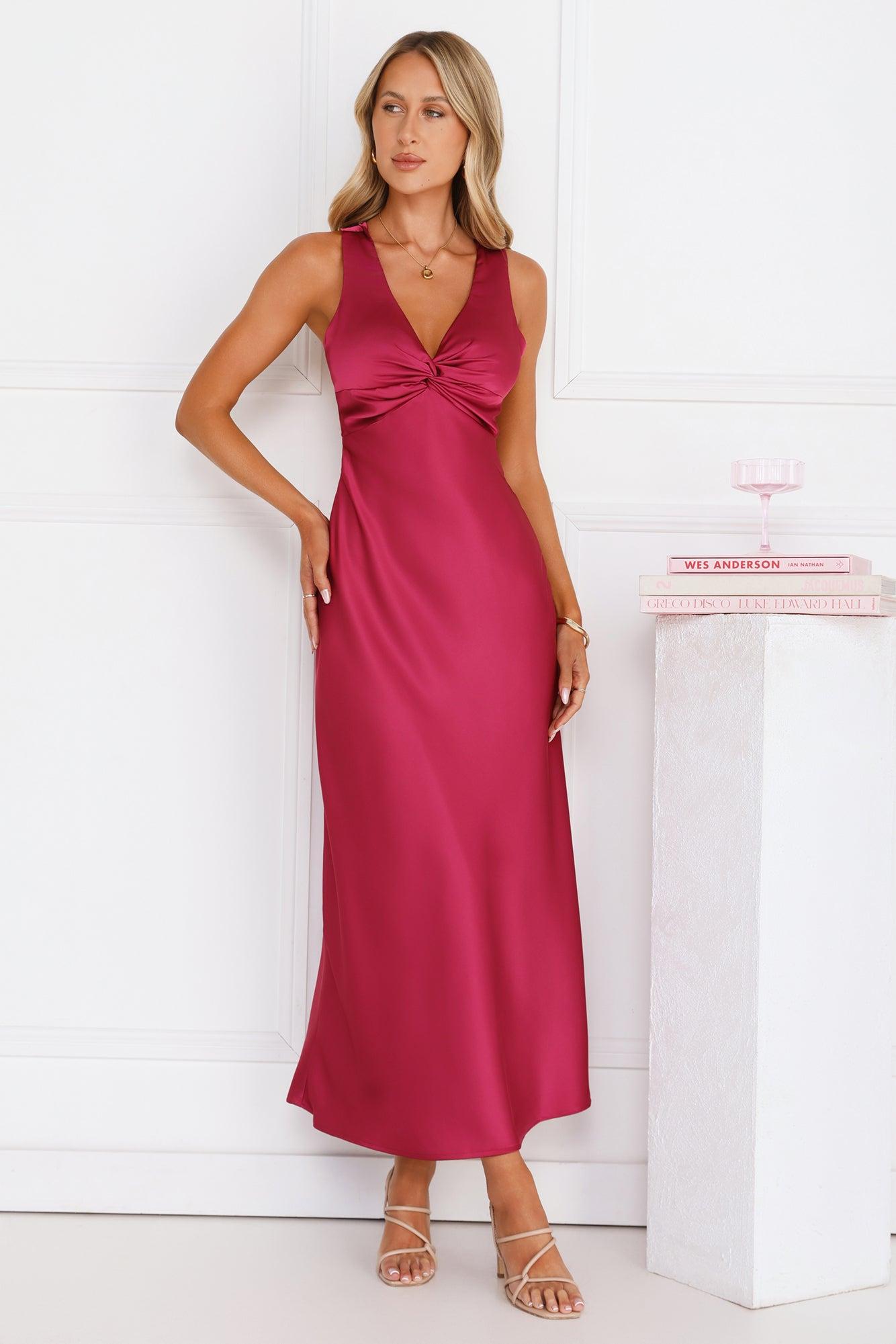 Doing The Most Satin Maxi Dress Burgundy Product Image